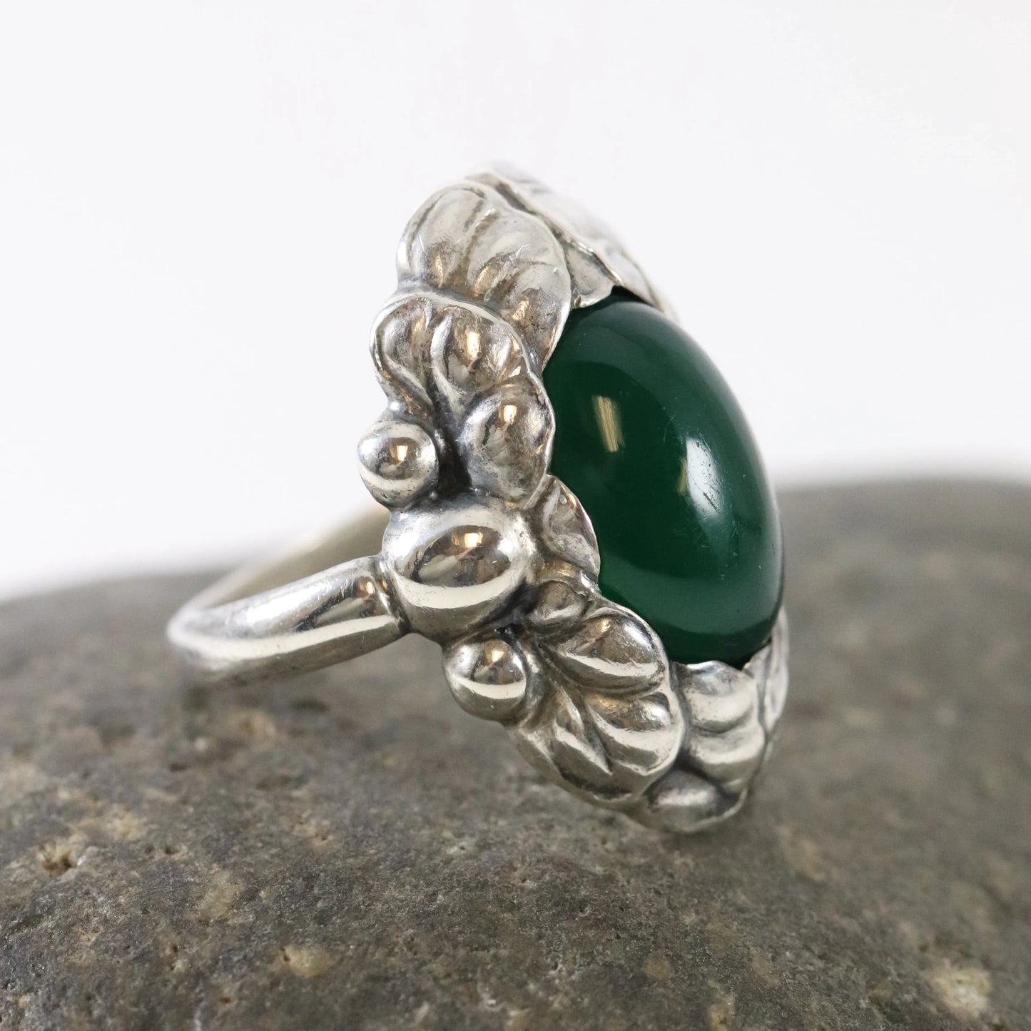 Vintage Georg Jensen Jewelry | Art Nouveau Chrysoprase Ring 11 (US Size 7 3/4) - Carmel Fine Silver Jewelry