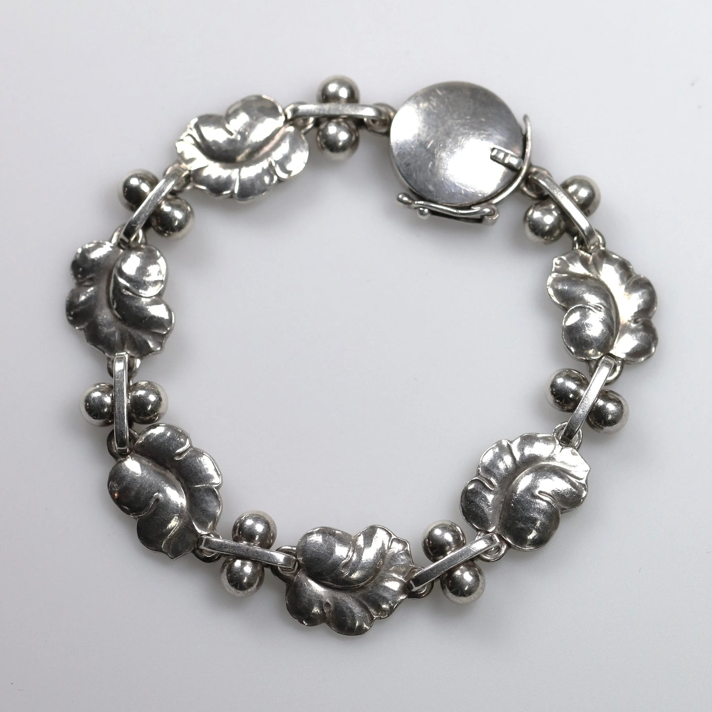 Vintage Georg Jensen Jewelry | Art Nouveau Grape Leaf Bracelet 96 - Carmel Fine Silver Jewelry