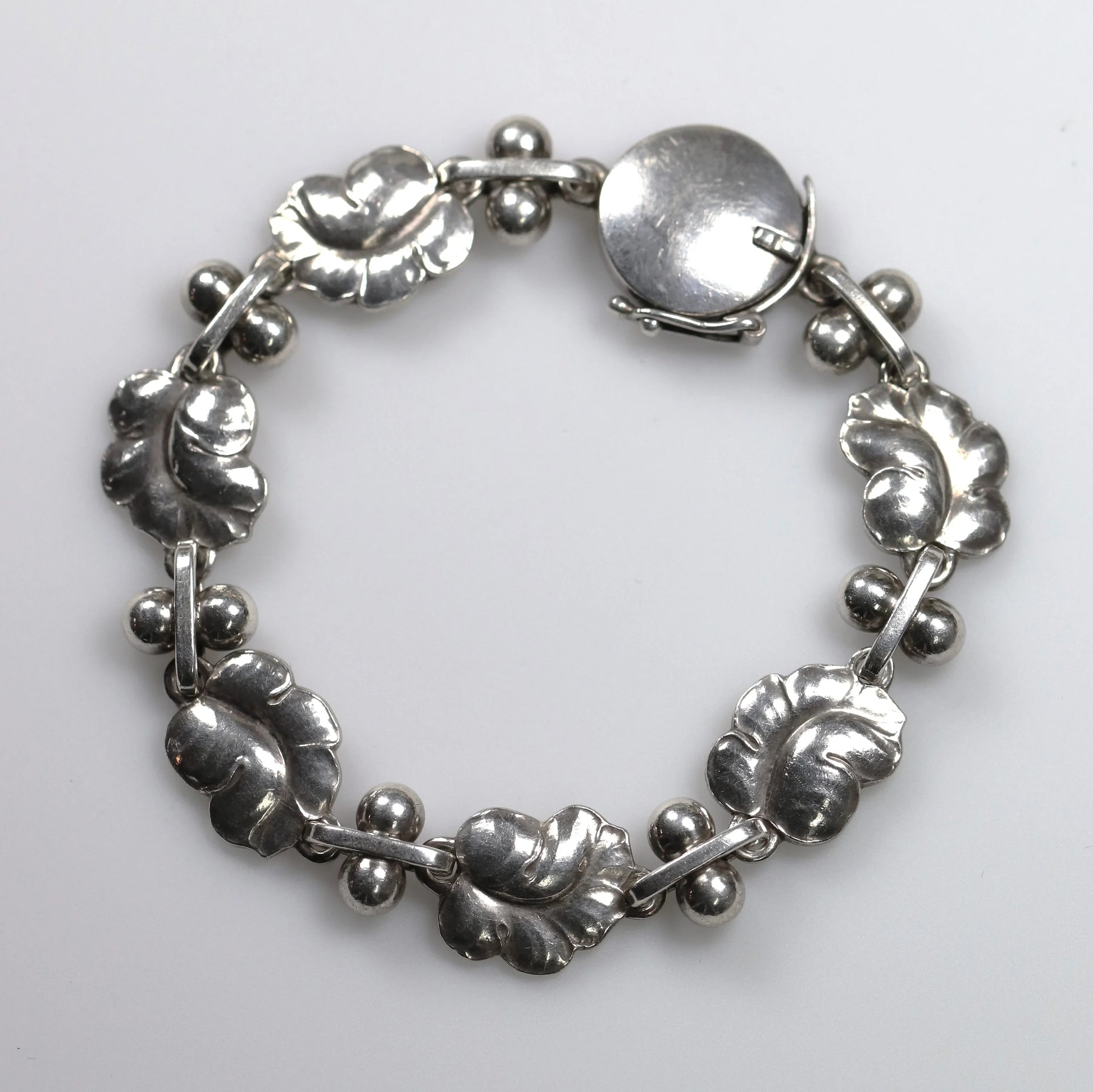Vintage Georg Jensen Jewelry | Art Nouveau Grape Leaf Bracelet 96 - Carmel Fine Silver Jewelry