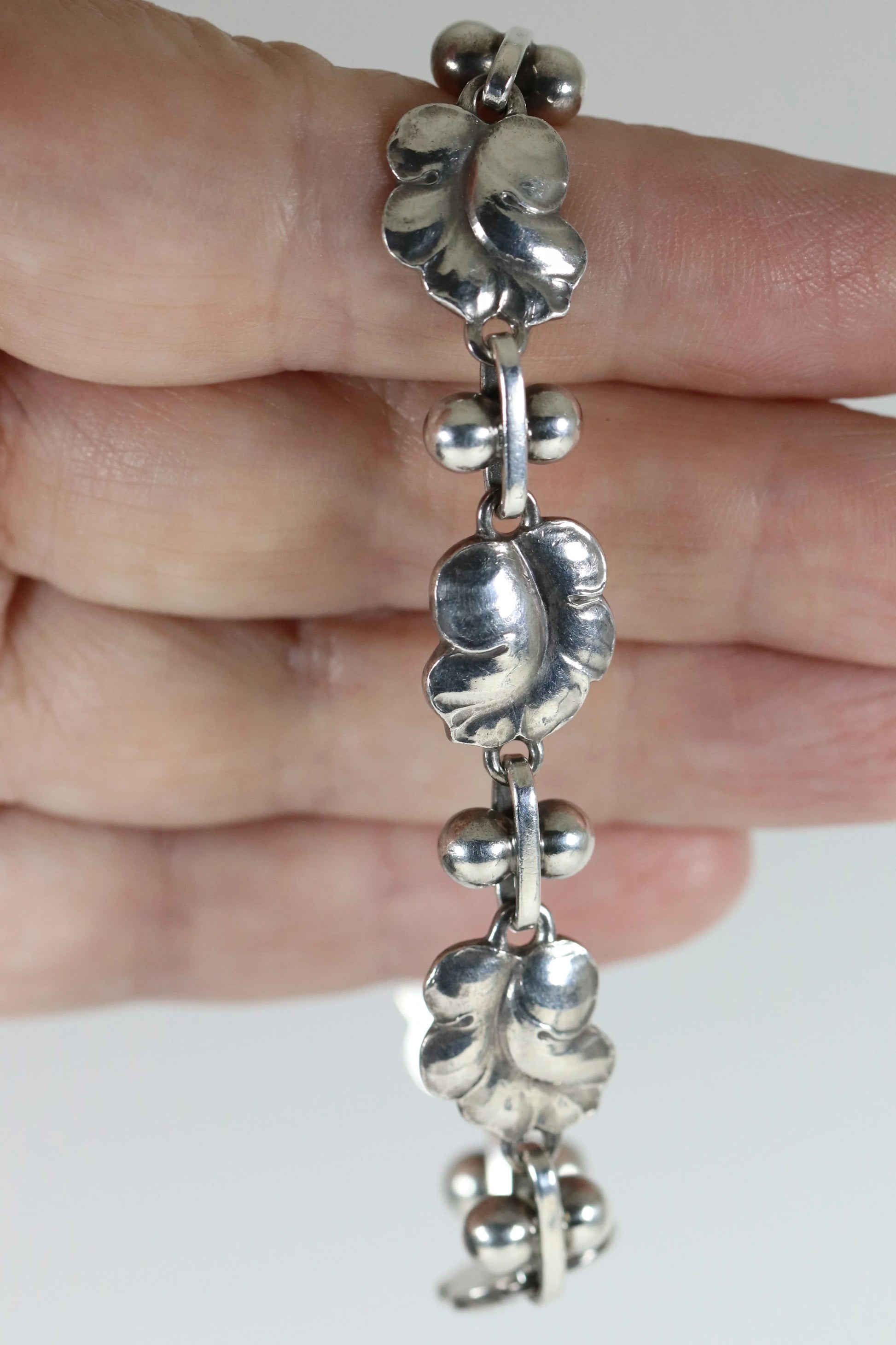Vintage Georg Jensen Jewelry | Art Nouveau Grape Leaf Bracelet 96 - Carmel Fine Silver Jewelry