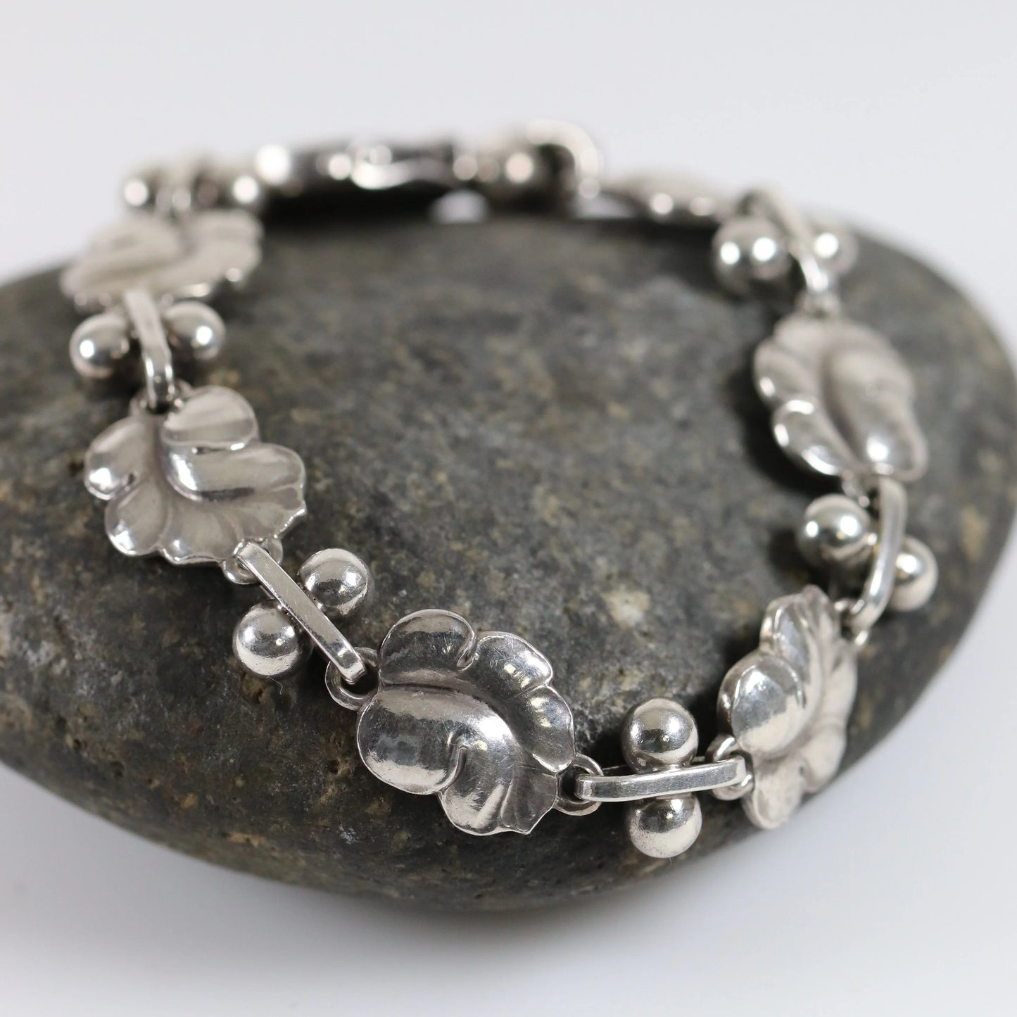 Vintage Georg Jensen Jewelry | Art Nouveau Grape Leaf Bracelet 96 - Carmel Fine Silver Jewelry