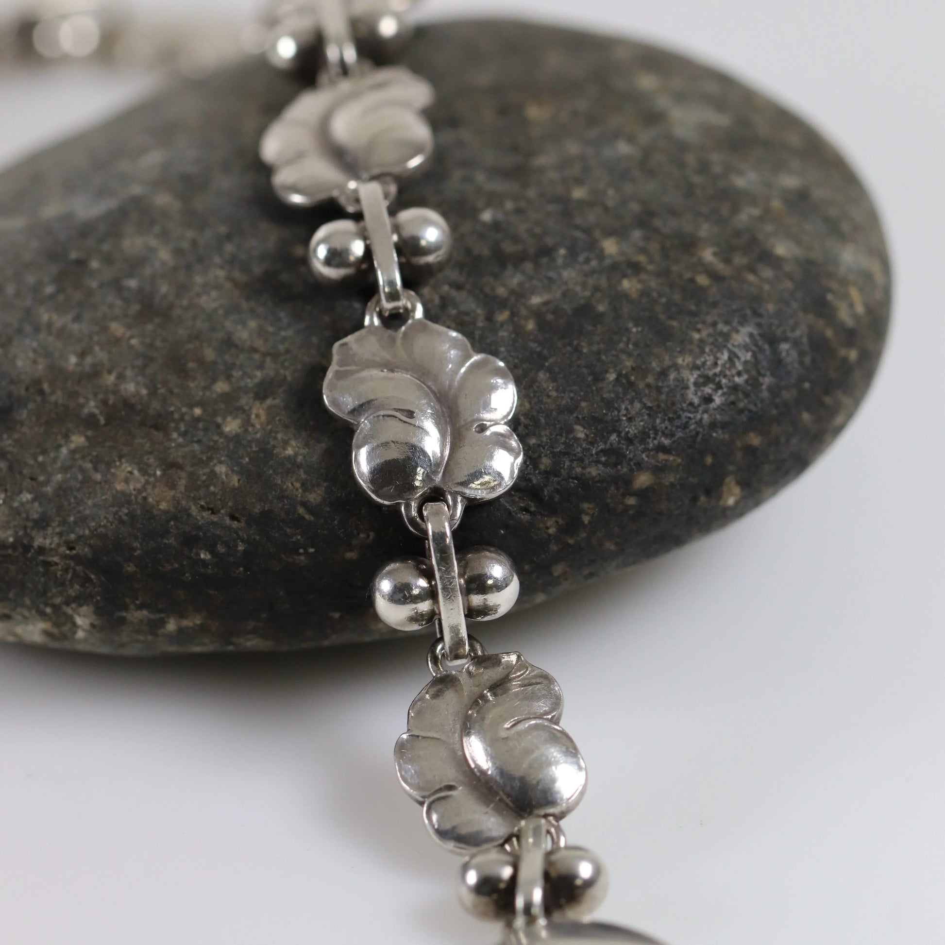 Vintage Georg Jensen Jewelry | Art Nouveau Grape Leaf Bracelet 96 - Carmel Fine Silver Jewelry