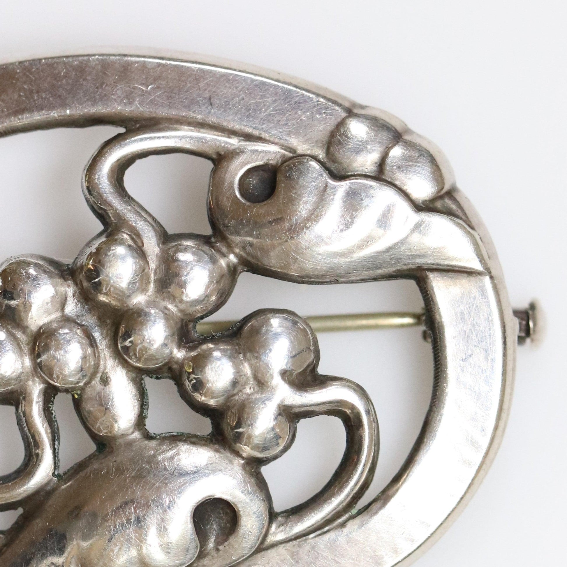 Vintage Georg Jensen Jewelry | Art Nouveau Moonlight Grape Brooch 101 - Carmel Fine Silver Jewelry