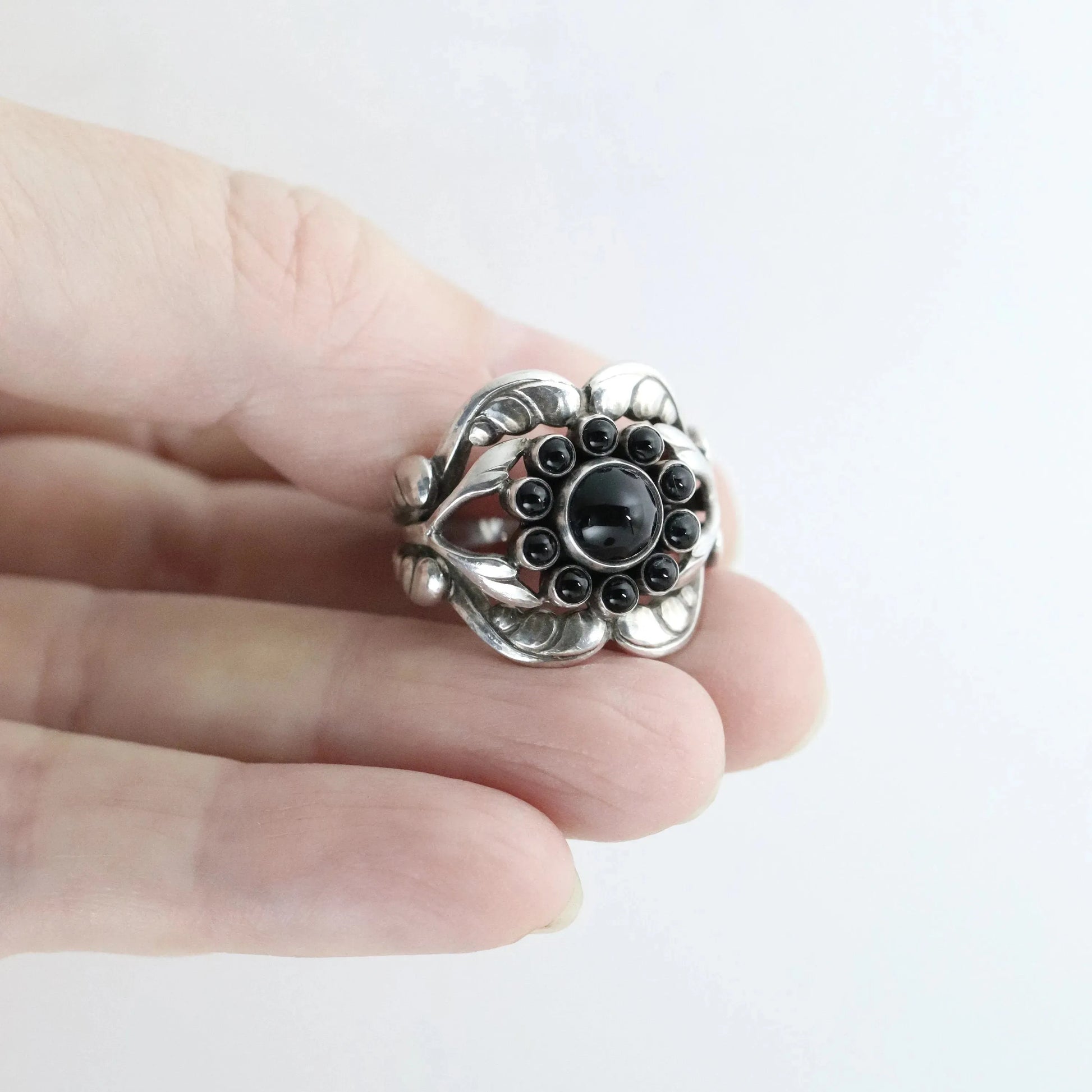 Vintage Georg Jensen Jewelry | Art Nouveau Onyx Ring 10 Denmark (US Size 7 1/4) - Carmel FSJ