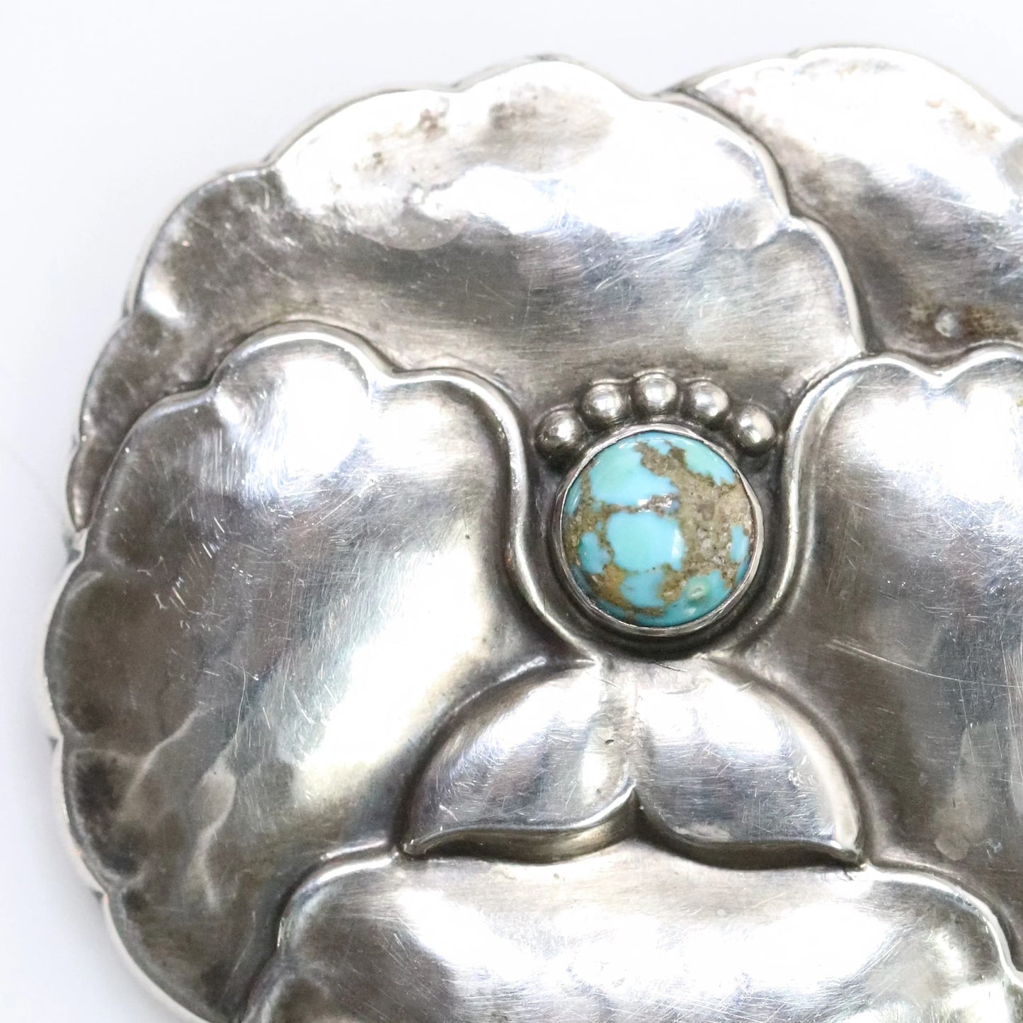 Vintage Georg Jensen Jewelry | Art Nouveau Pansy with Turquoise Brooch 113 - Carmel Fine Silver Jewelry