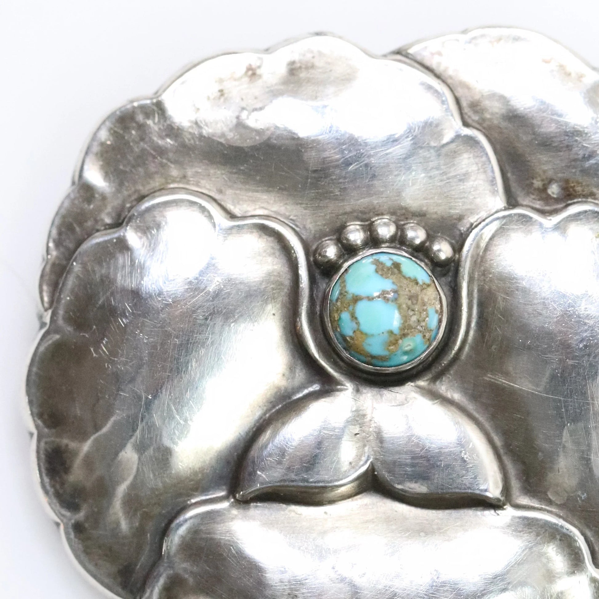 Vintage Georg Jensen Jewelry | Art Nouveau Pansy with Turquoise Brooch 113 - Carmel Fine Silver Jewelry