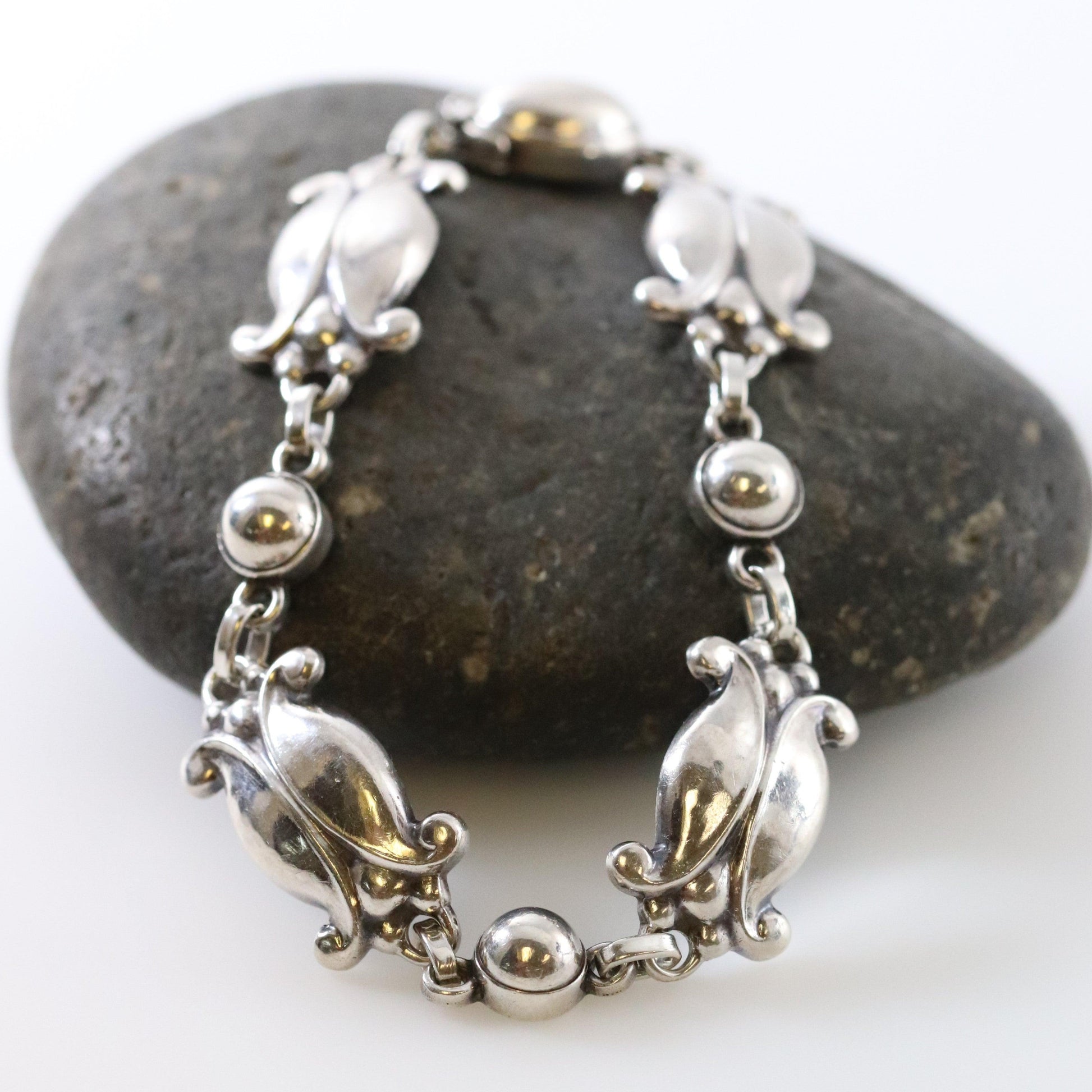 Vintage Georg Jensen Jewelry | Art Nouveau Silver Cabochon Bracelet 11 - Carmel Fine Silver Jewelry