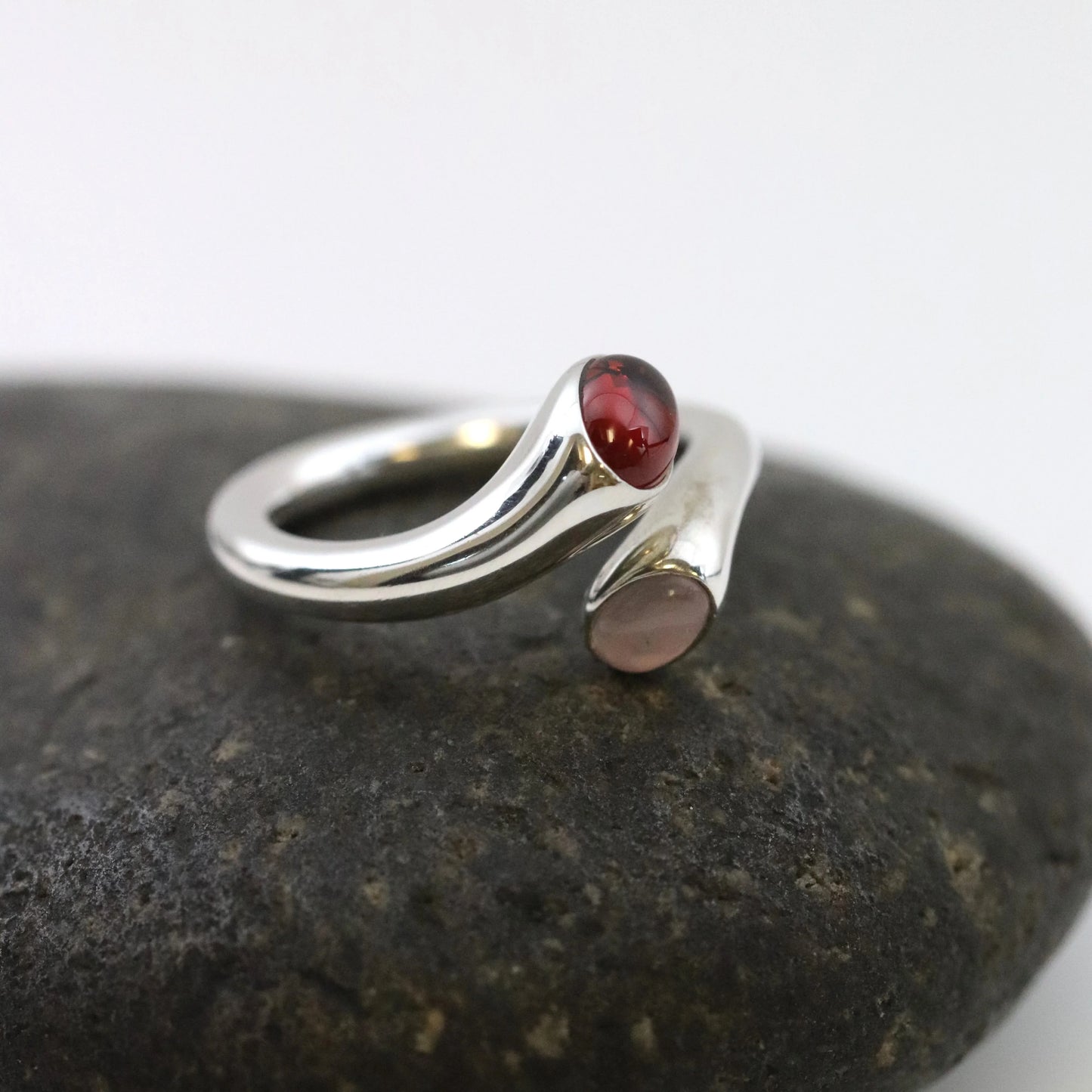 Vintage Georg Jensen Jewelry | Carnival Ring with Garnet and Quartz 263 (US Size 7 3/4) - Carmel Fine Silver Jewelry