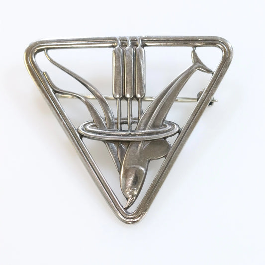 Vintage Georg Jensen Jewelry | Dolphin and Cattails Brooch 257 - Carmel Fine Silver Jewelry
