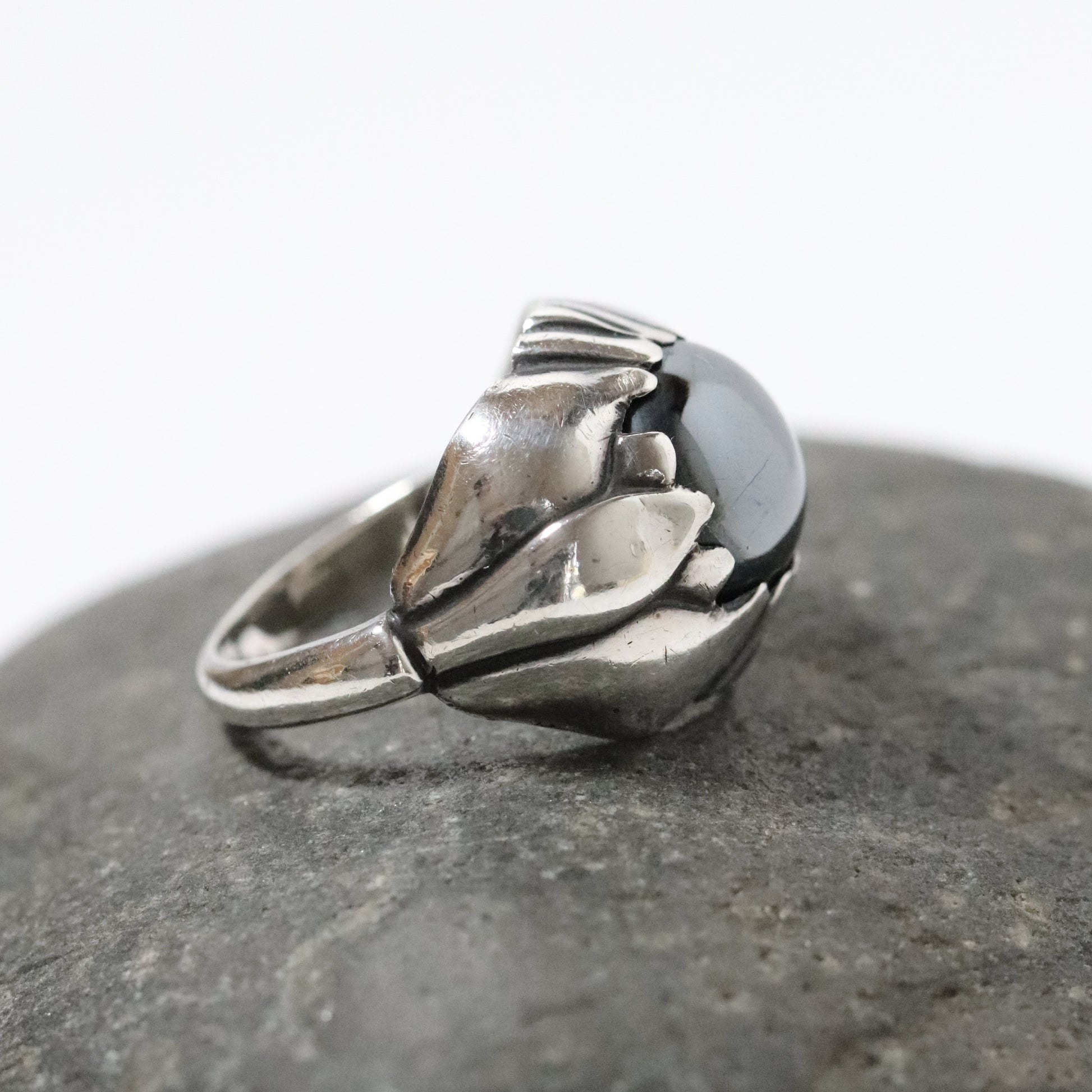 Vintage Georg Jensen Floral Hematite Ring Carmel Fine Silver Jewelry