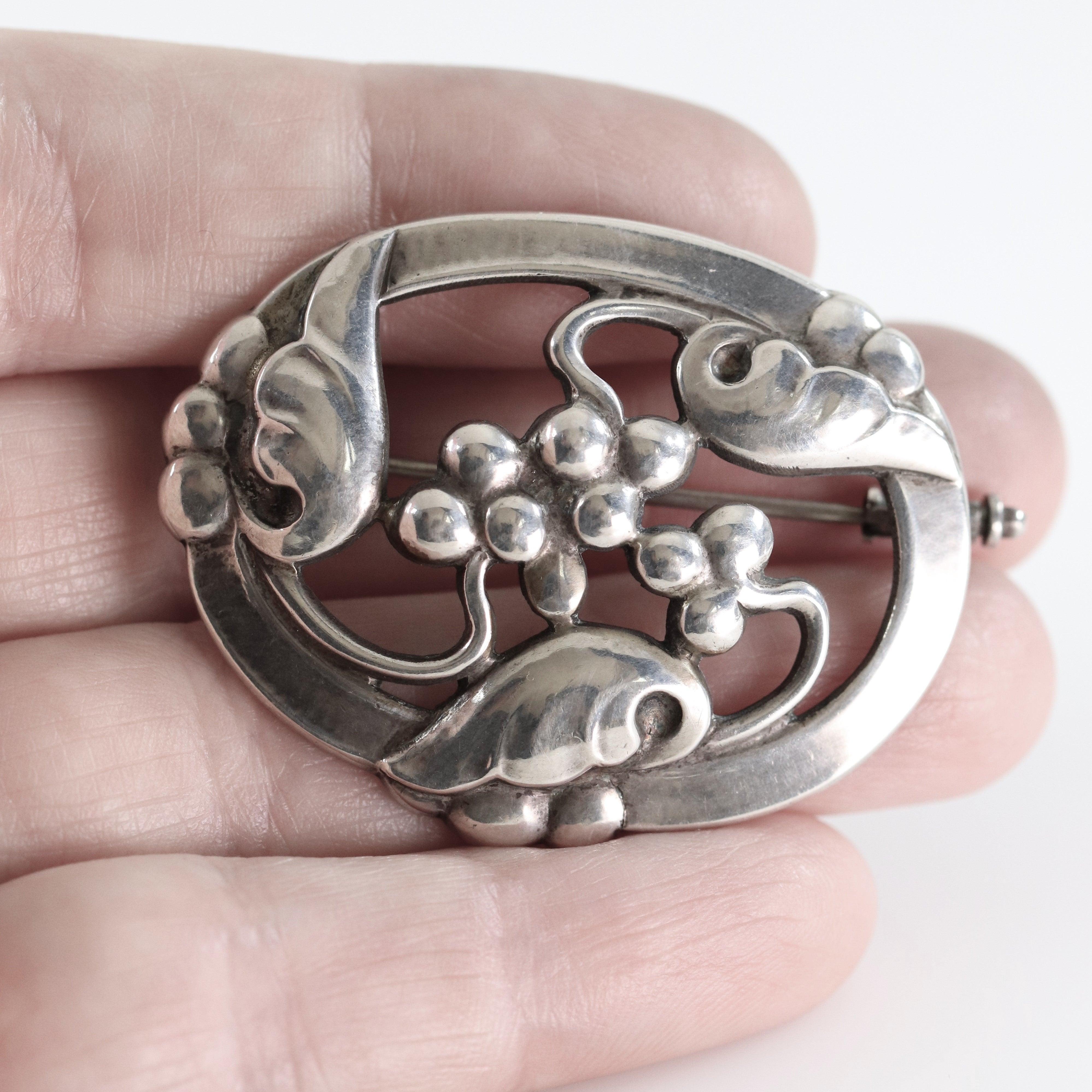 Vintage Georg Jensen Jewelry | Grape Art Nouveau Silver Brooch 101