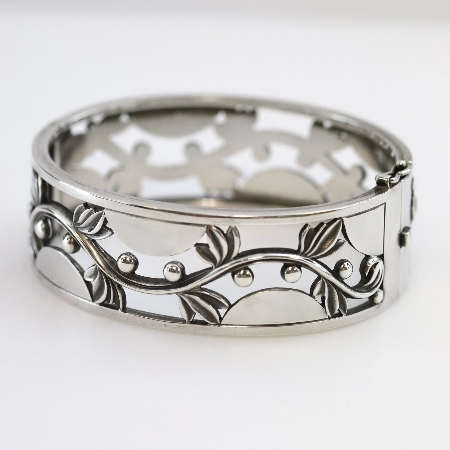 Vintage Georg Jensen Jewelry | Harald Nielsen Vine and Berry Hinged Bangle 66 - Carmel Fine Silver Jewelry