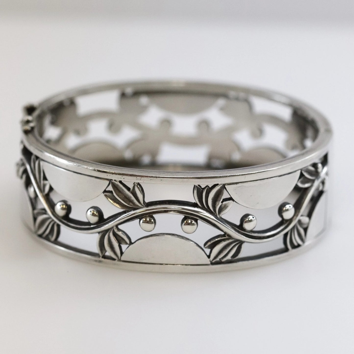 Vintage Georg Jensen Jewelry | Harald Nielsen Vine and Berry Hinged Bangle 66 - Carmel Fine Silver Jewelry