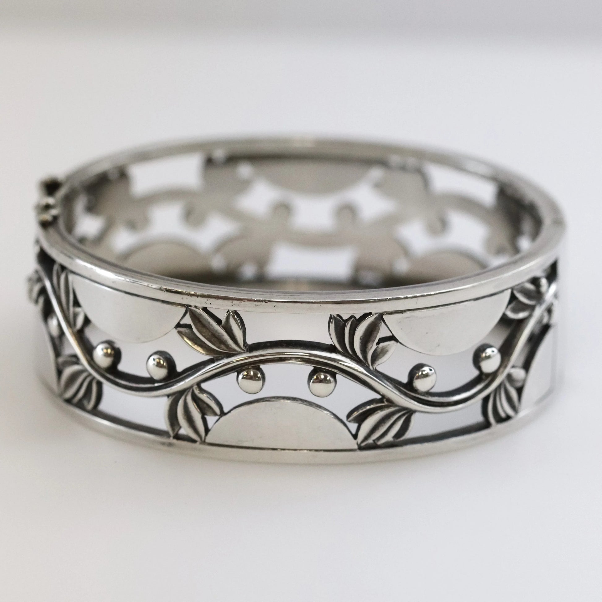 Vintage Georg Jensen Jewelry | Harald Nielsen Vine and Berry Hinged Bangle 66 - Carmel Fine Silver Jewelry