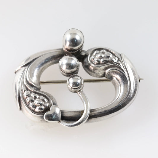 Vintage Georg Jensen Jewelry | Heart and Cabochon Art Nouveau Brooch 77 - Carmel Fine Silver Jewelry