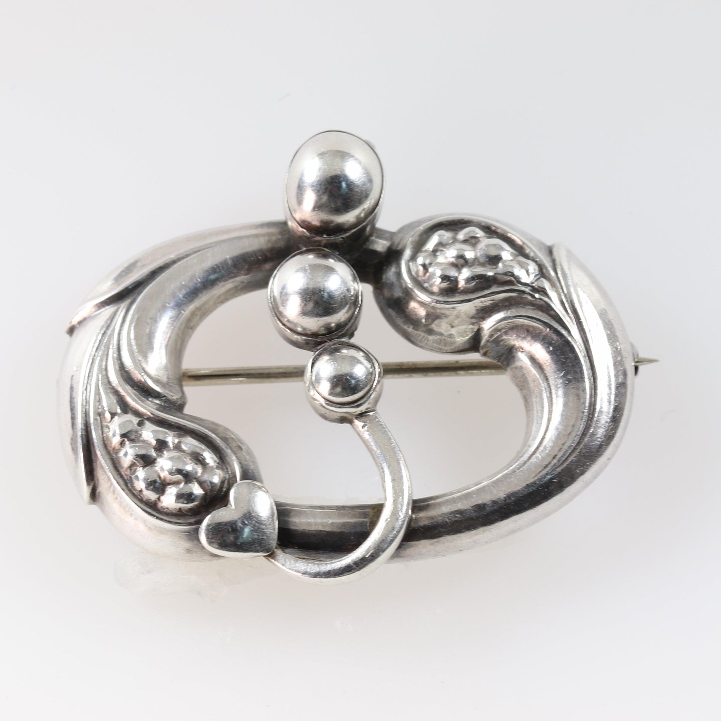 Vintage Georg Jensen Jewelry | Heart and Cabochon Art Nouveau Brooch 77 - Carmel Fine Silver Jewelry