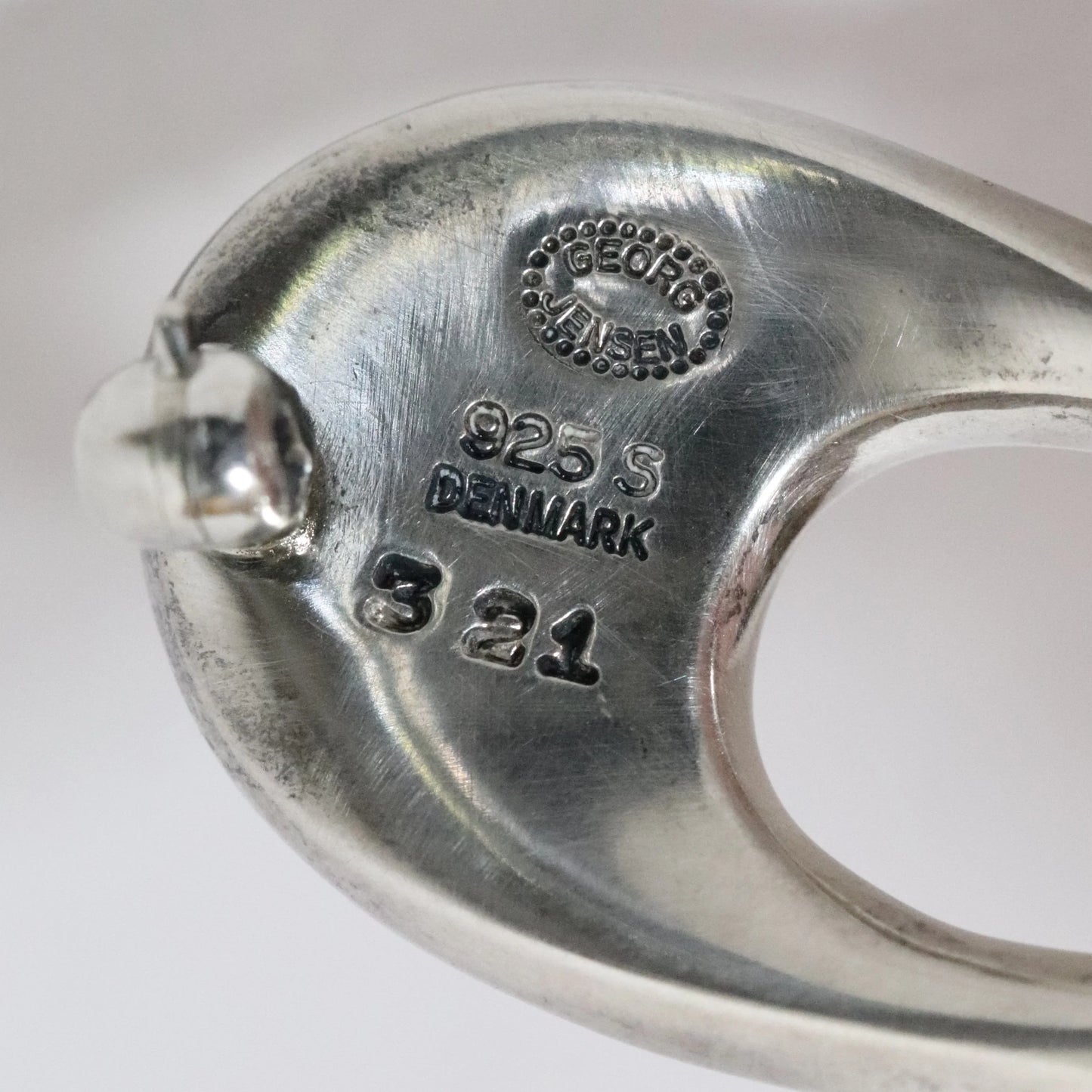 Georg Jensen Denmark sterling silver abstract brooch with 321 stamp close-up