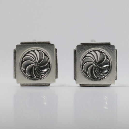 Vintage Georg Jensen Henry Pilstrup silver square earrings with swirl design
