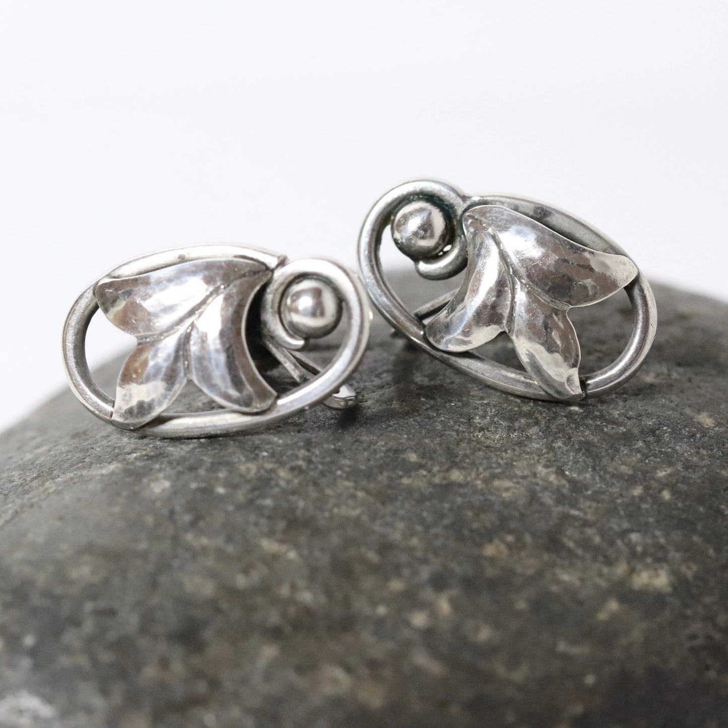 Vintage Georg Jensen Jewelry | JoPol Floral Screwback Earrings USA 1940s - Carmel Fine Silver Jewelry