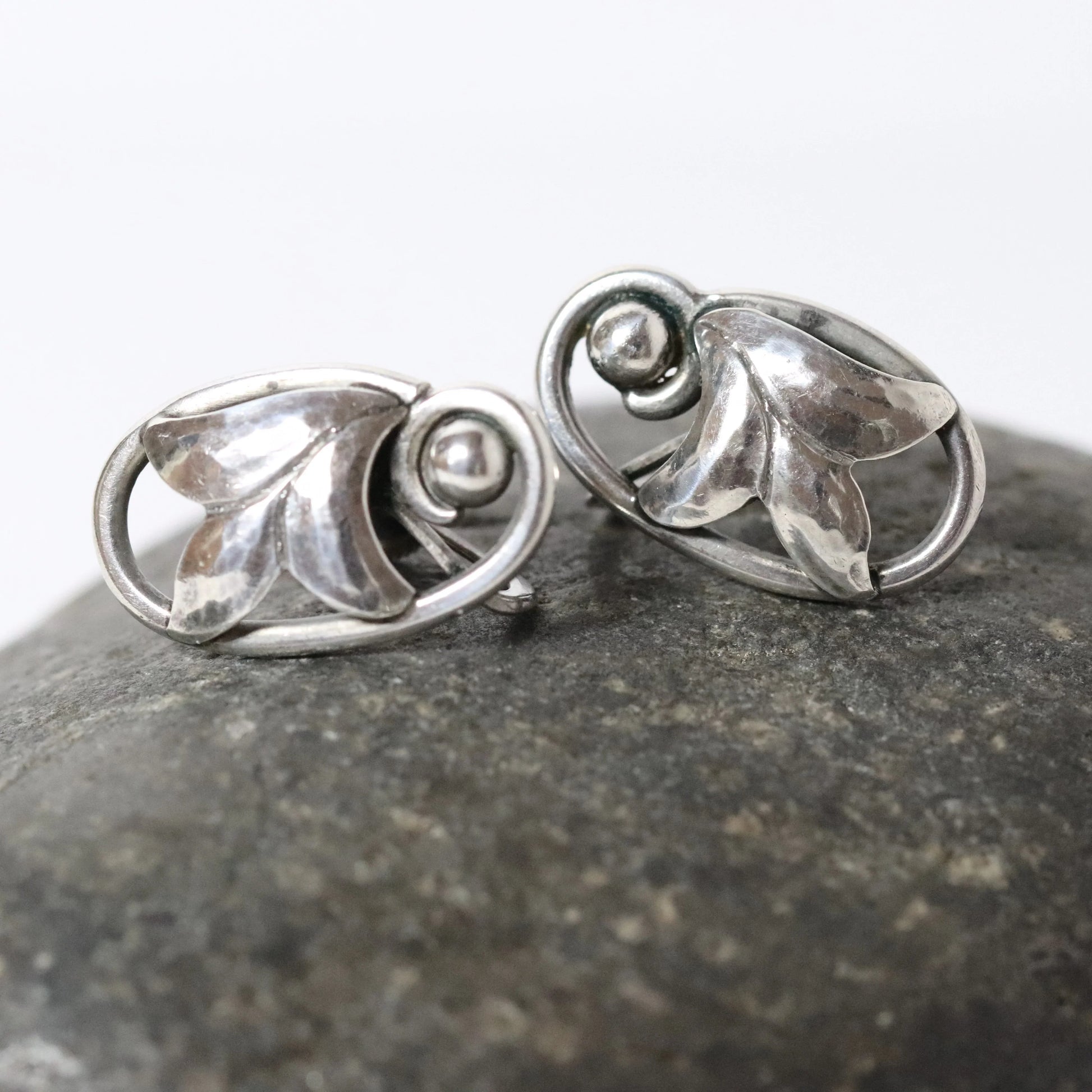 Vintage Georg Jensen Jewelry | JoPol Floral Screwback Earrings USA 1940s - Carmel Fine Silver Jewelry