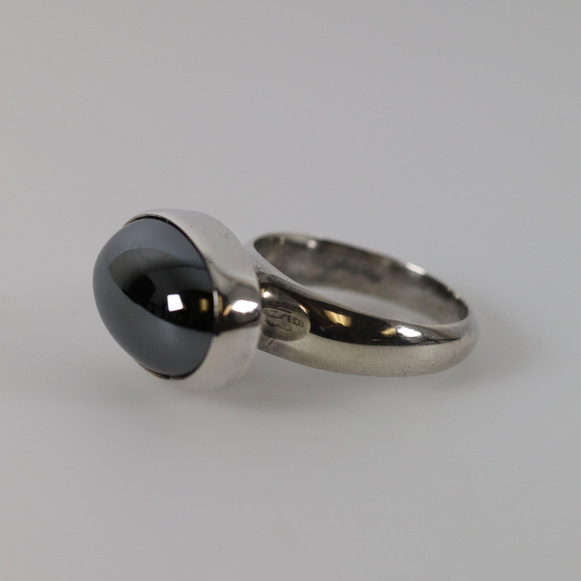 Vintage Georg Jensen Jewelry | Modernist Hematite Statement Ring 123B - Carmel Fine Silver Jewelry