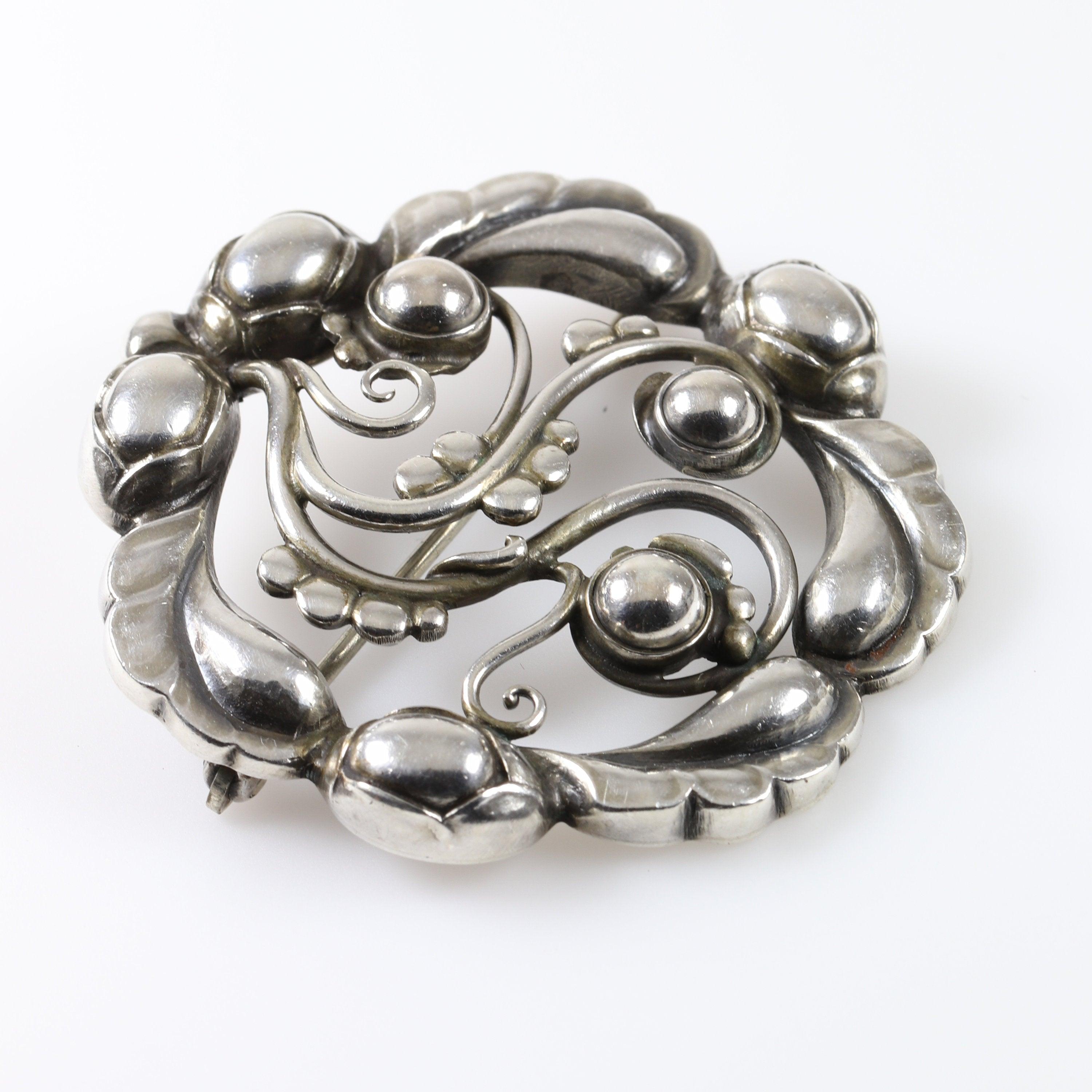 Vintage Georg Jensen Jewelry | Moonlight Blossom Art Nouveau Brooch 159