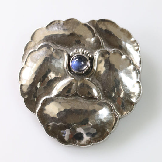 Vintage Georg Jensen Jewelry | Moonstone Pansey Brooch 113 - Carmel Fine Silver Jewelry