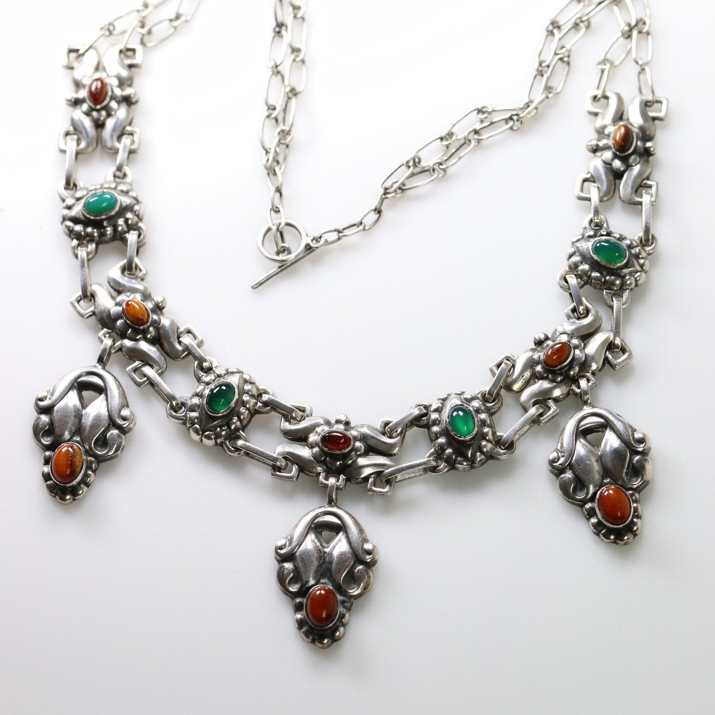 Vintage Georg Jensen Jewelry | Rare Chrysoprase and Amber Art Nouveau Necklace 14 - Carmel Fine Silver Jewelry