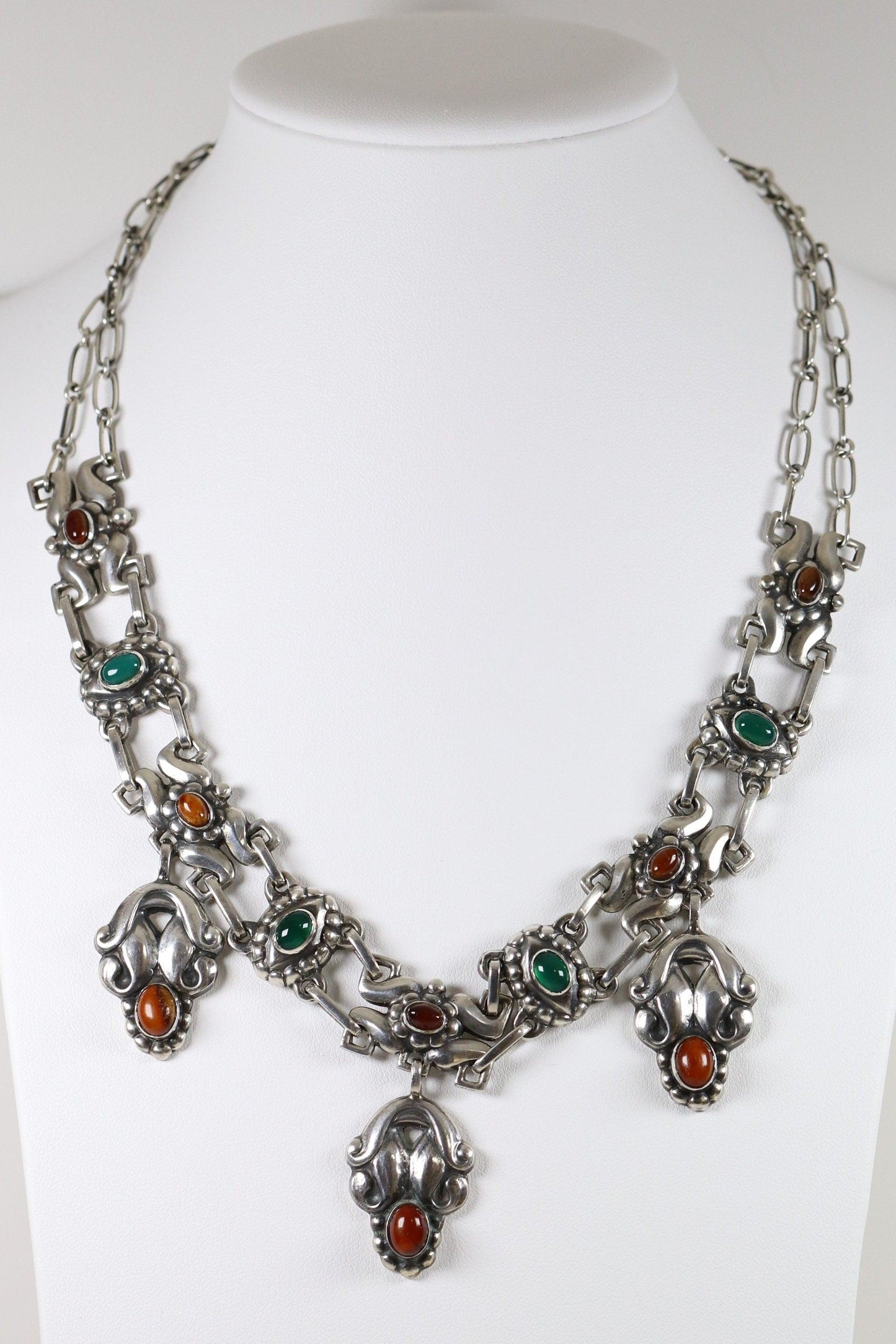 Vintage Georg Jensen Jewelry | Rare Chrysoprase and Amber Art Nouveau Necklace 14 - Carmel Fine Silver Jewelry