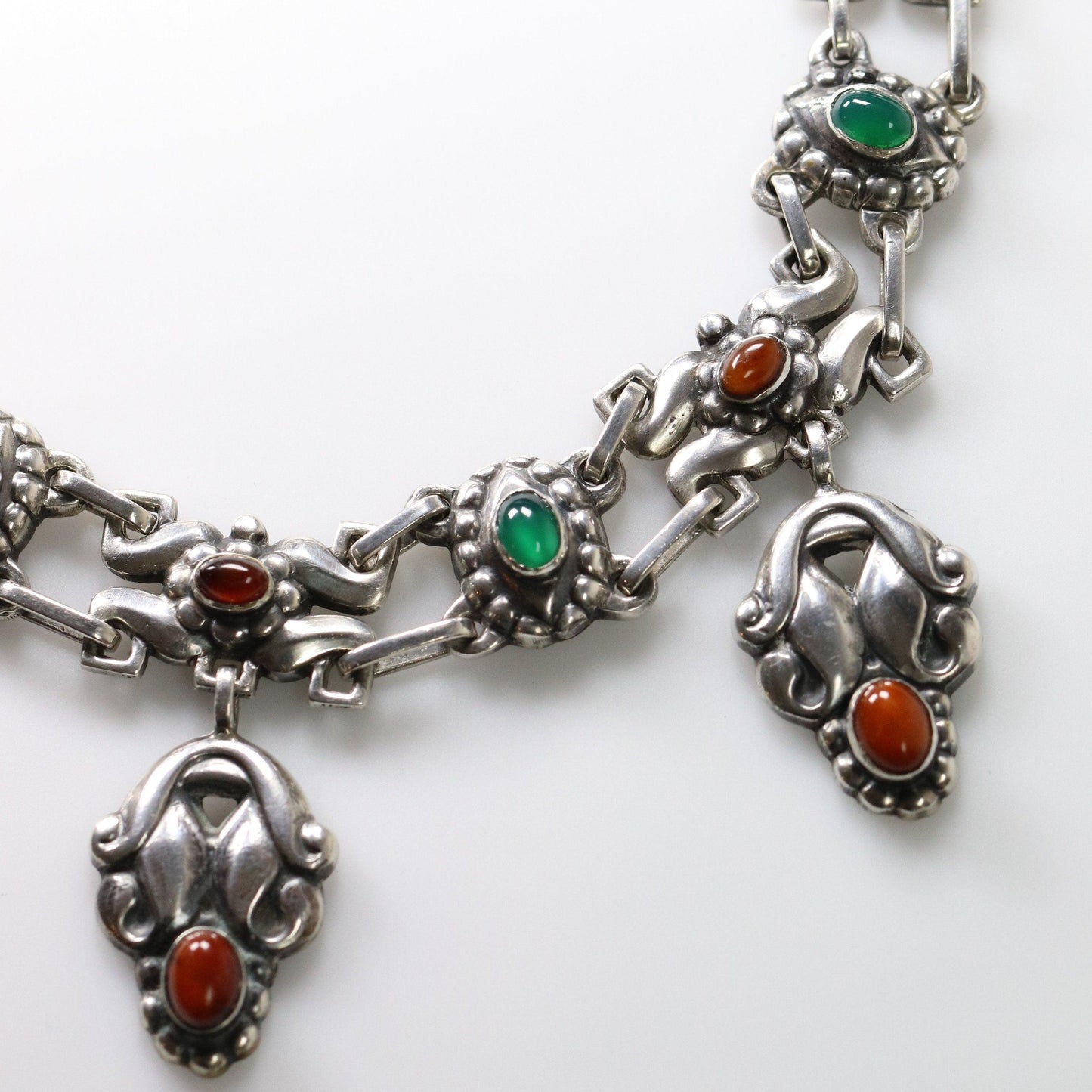 Vintage Georg Jensen Jewelry | Rare Chrysoprase and Amber Art Nouveau Necklace 14 - Carmel Fine Silver Jewelry