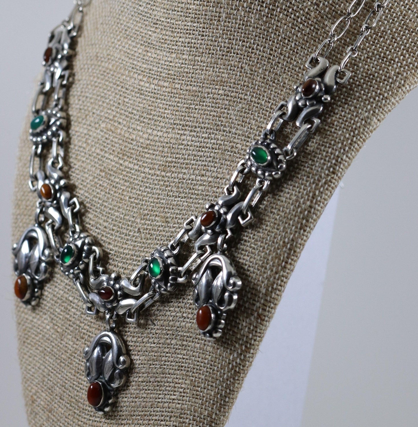 Vintage Georg Jensen Jewelry | Rare Chrysoprase and Amber Art Nouveau Necklace 14 - Carmel Fine Silver Jewelry