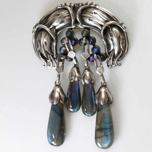Vintage Georg Jensen Jewelry | Rare Labradorite Master Brooch 22 - Carmel Fine Silver Jewelry