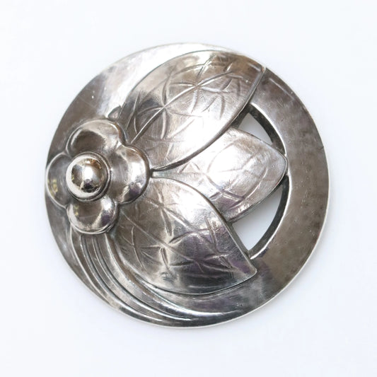 Vintage Georg Jensen Jewelry | Round Floral Brooch 127 Denmark - Carmel Fine Silver Jewelry