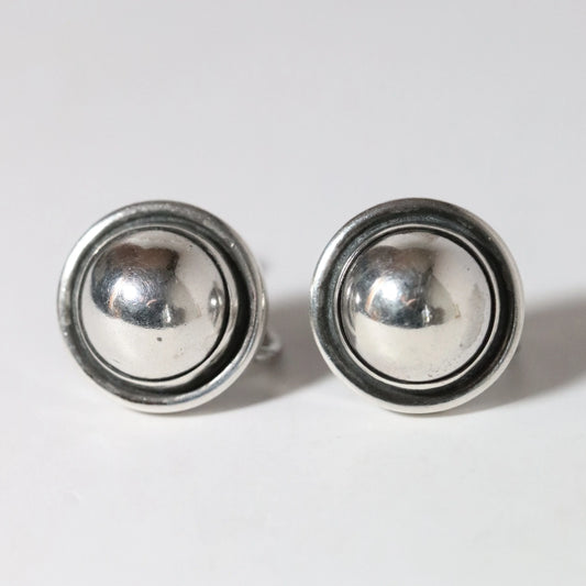 Vintage Georg Jensen Jewelry | Round Silver Cabachon Earrings 86 Denmark - Carmel Fine Silver Jewelry