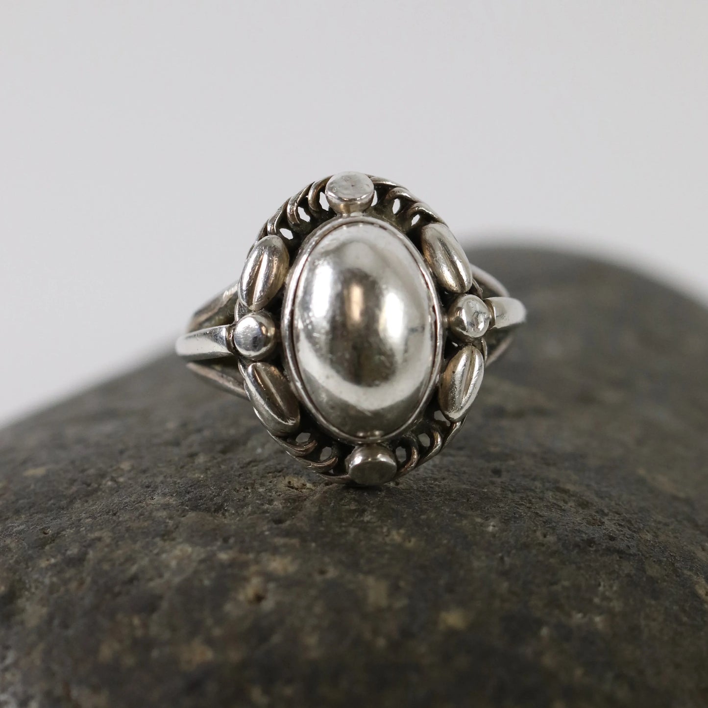 Vintage Georg Jensen Jewelry | Silver Cabochon Ring 1 (US Size 5 1/2) - Carmel Fine Silver Jewelry