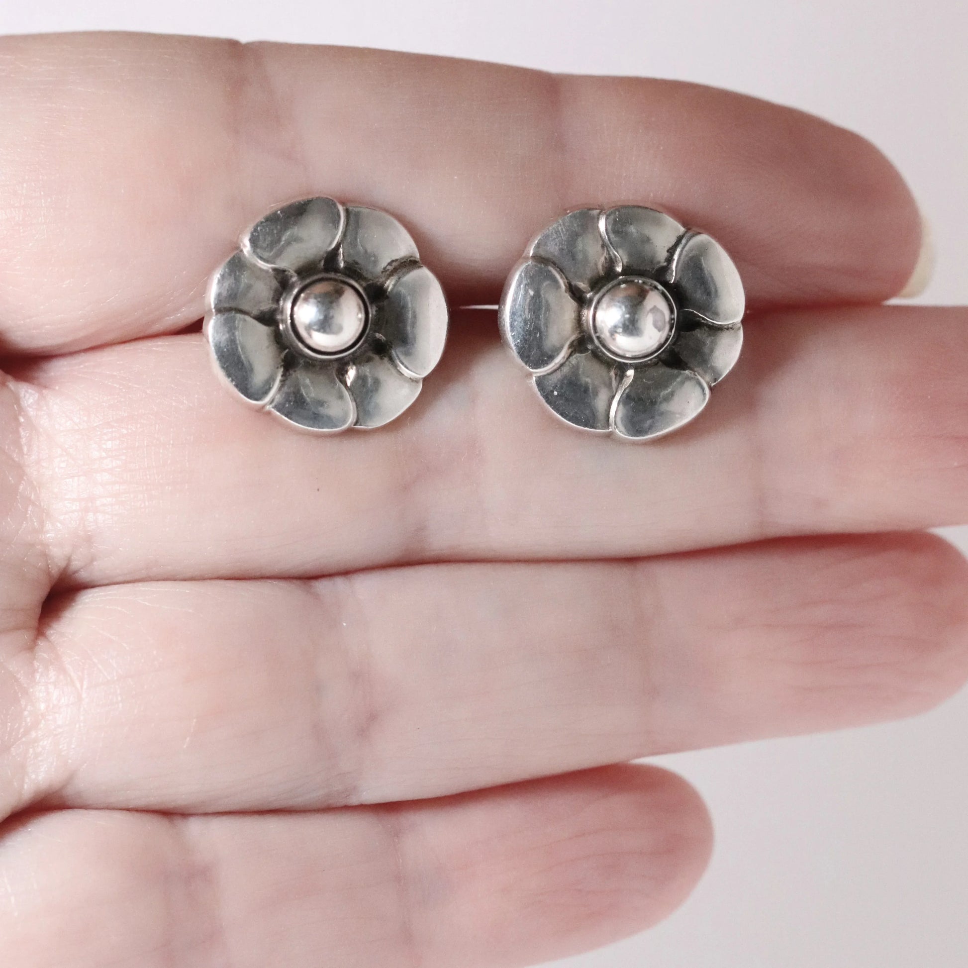 Vintage Georg Jensen Jewelry | Sterling Silver Floral Earrings 36 Denmark - Carmel Fine Silver Jewelry