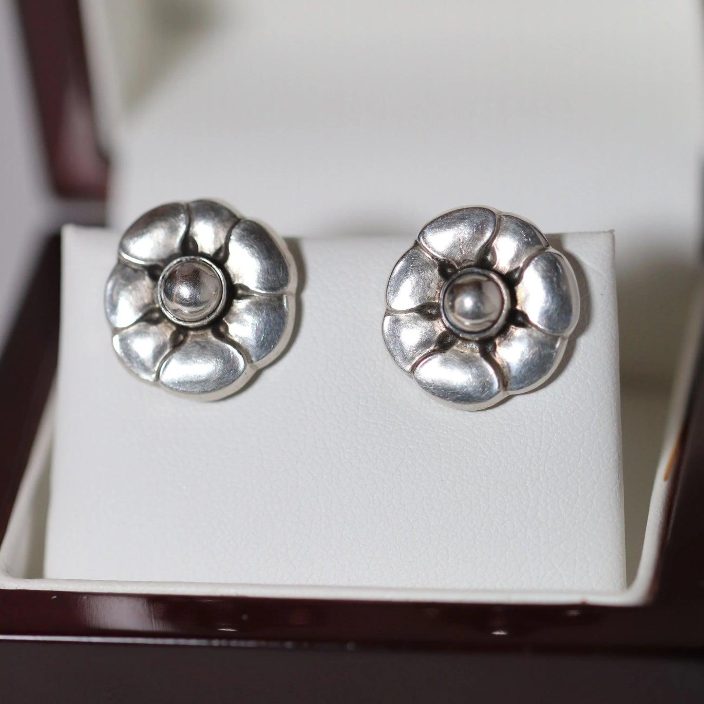 Vintage Georg Jensen Jewelry | Sterling Silver Floral Earrings 36 Denmark - Carmel Fine Silver Jewelry