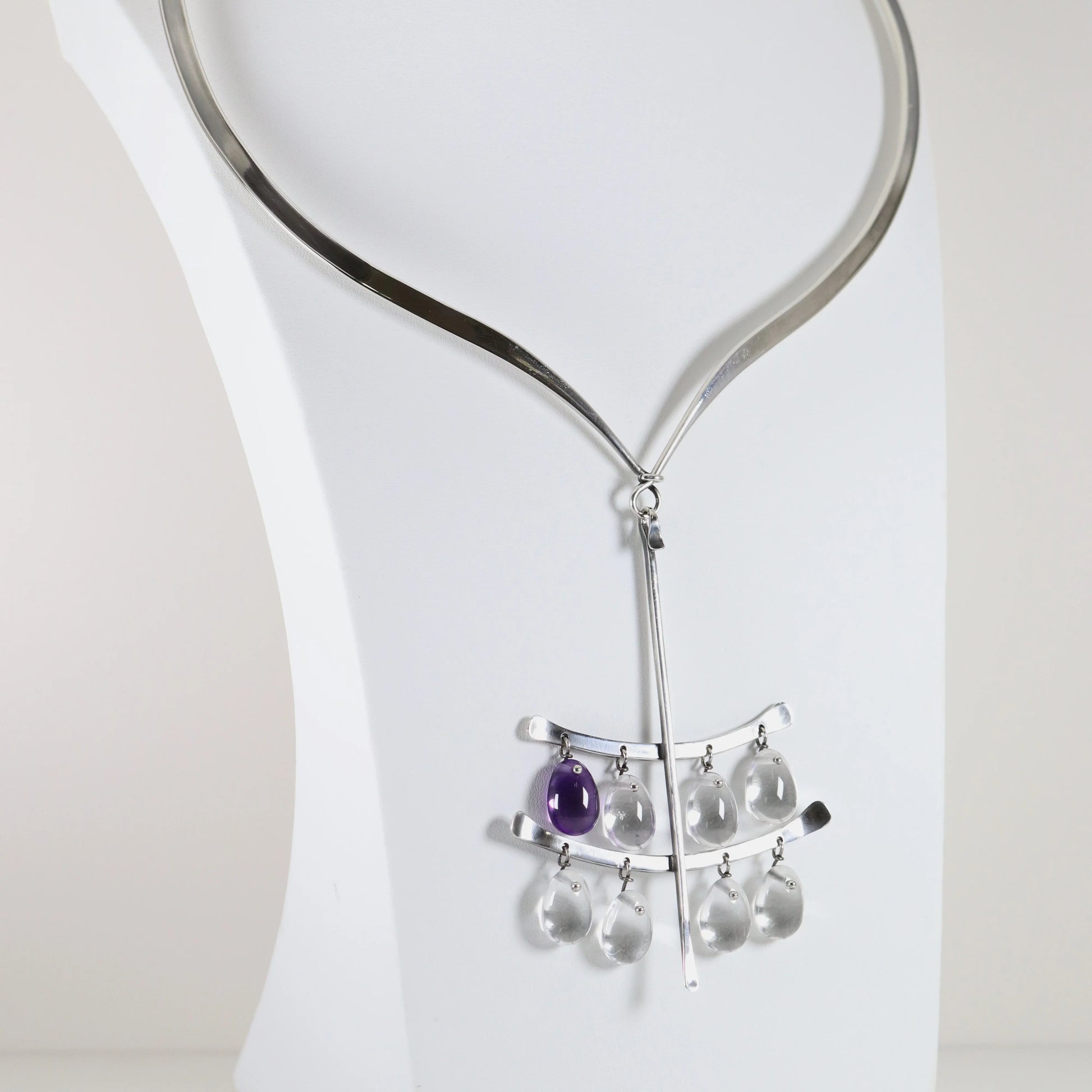 Vintage Georg Jensen Jewelry | Vivianna Torun Multi-Tiered Quartz Necklace 135 Denmark - Carmel Fine Silver Jewelry