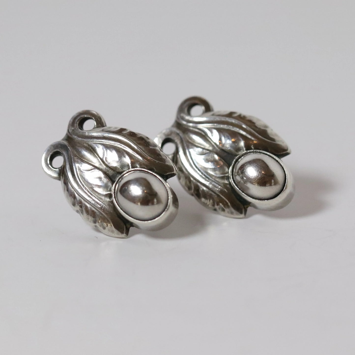 Vintage Georg Jensen Jewelry SOLD OUT: Georg Jensen Floral Cabochon Earrings 108 Denmark - Carmel Fine Silver Jewelry