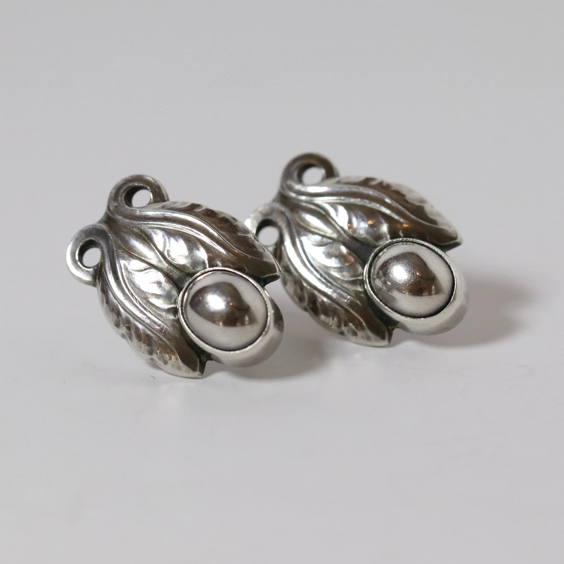 Vintage Georg Jensen Jewelry SOLD OUT: Georg Jensen Floral Cabochon Earrings 108 Denmark - Carmel Fine Silver Jewelry