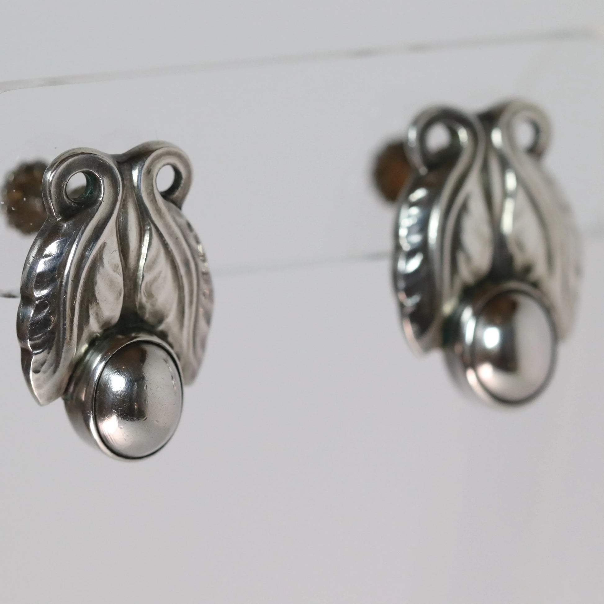 Vintage Georg Jensen Jewelry SOLD OUT: Georg Jensen Floral Cabochon Earrings 108 Denmark - Carmel Fine Silver Jewelry