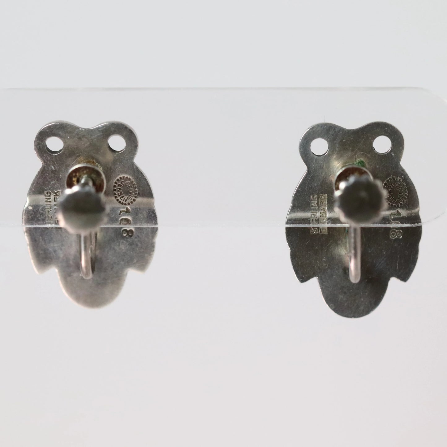 Vintage Georg Jensen Jewelry SOLD OUT: Georg Jensen Floral Cabochon Earrings 108 Denmark - Carmel Fine Silver Jewelry