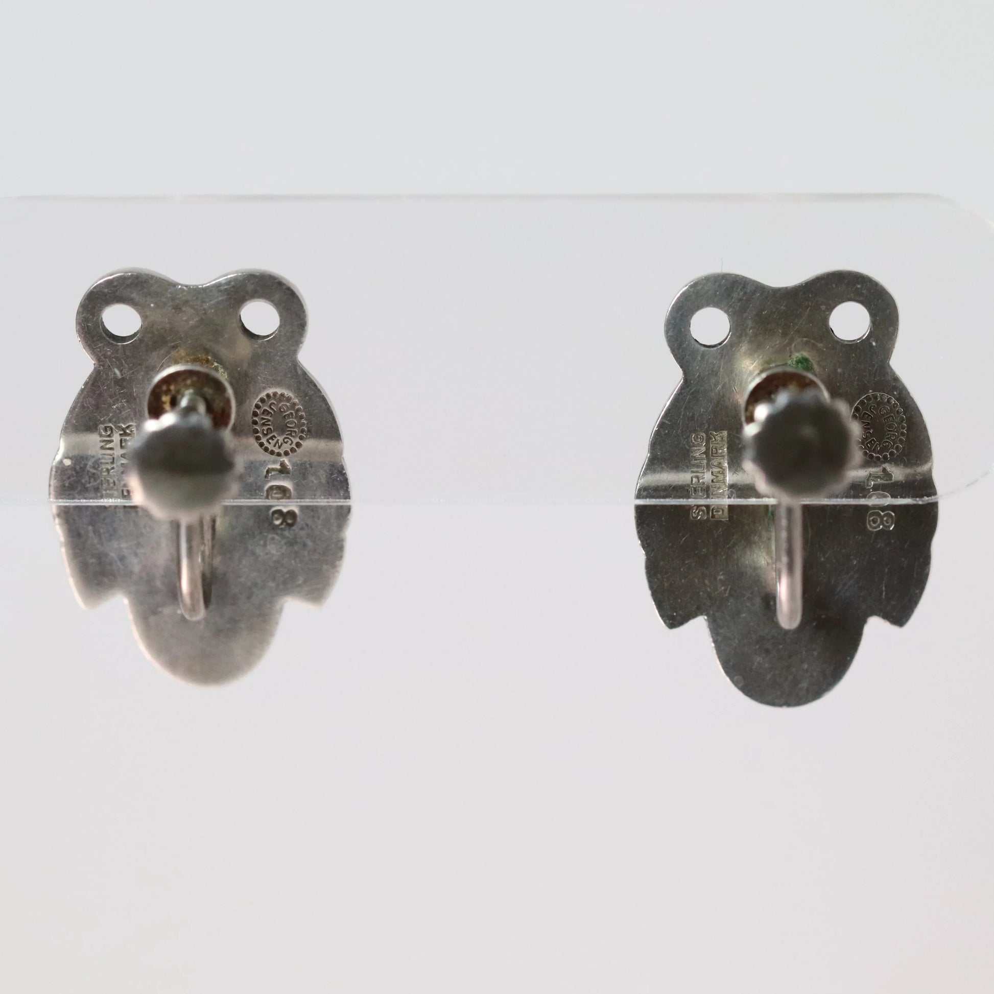 Vintage Georg Jensen Jewelry SOLD OUT: Georg Jensen Floral Cabochon Earrings 108 Denmark - Carmel Fine Silver Jewelry