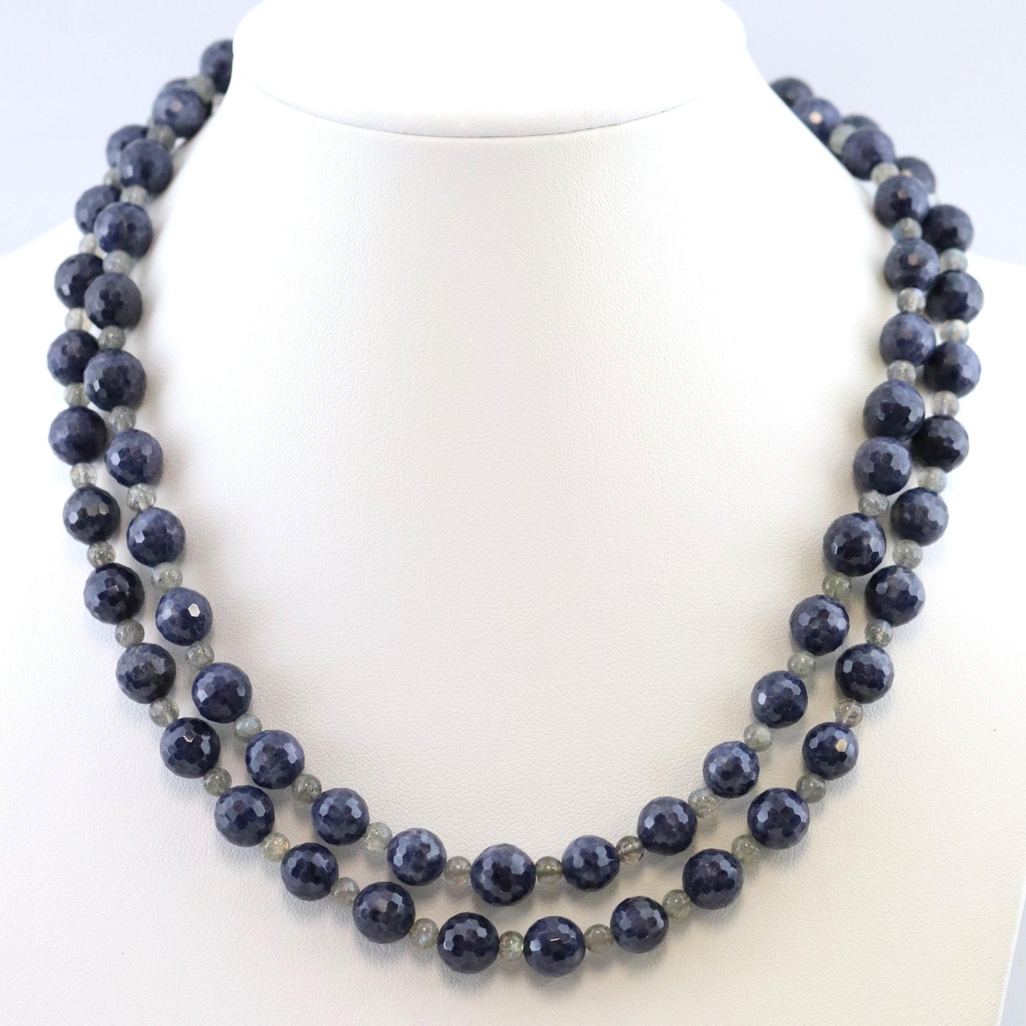 Vintage Handcrafted Silver Jewelry | Blue Cut Beaded Sapphire Necklace - Carmel Fine Silver Jewelry