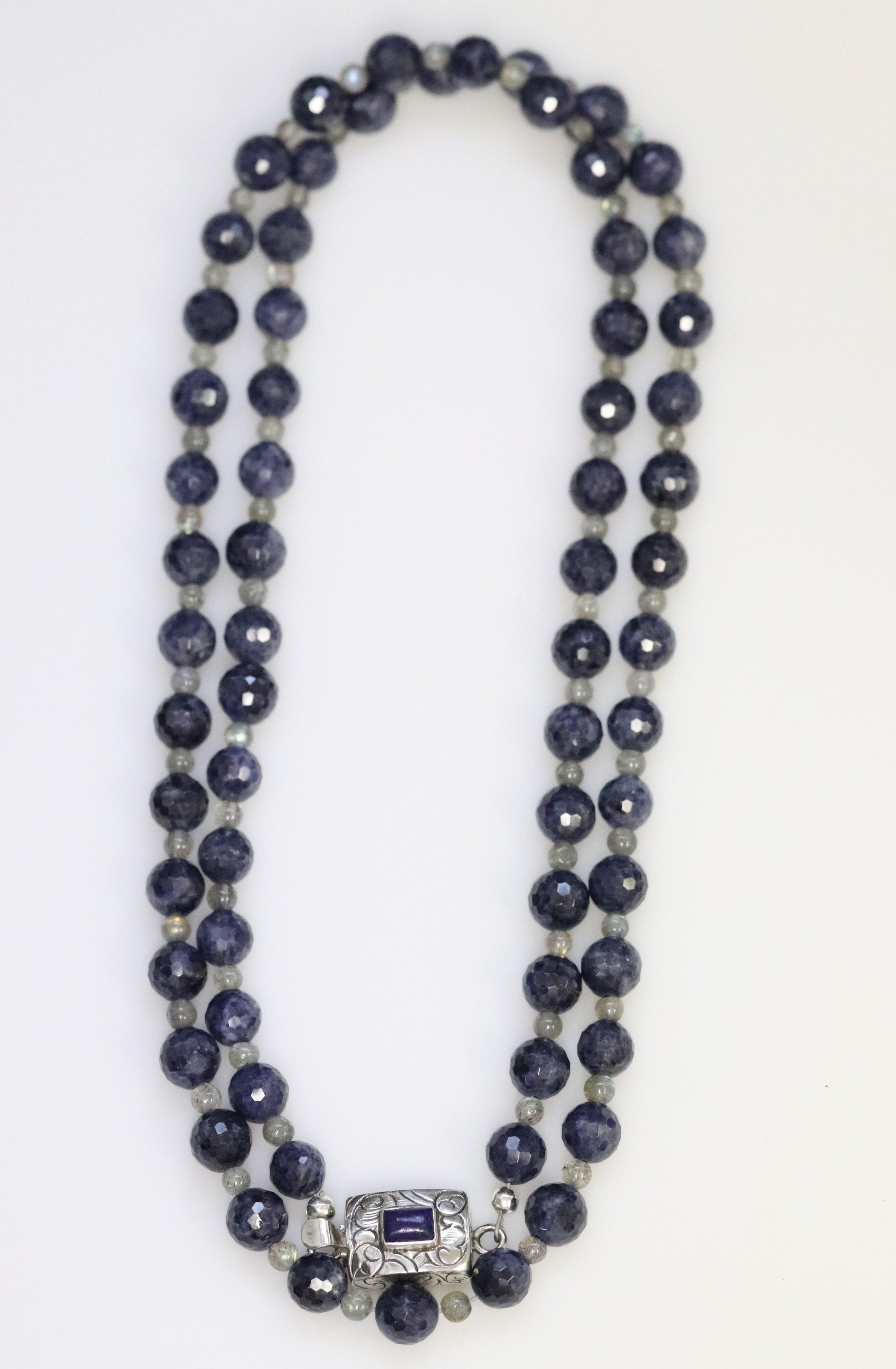 Vintage Handcrafted Silver Jewelry | Blue Cut Beaded Sapphire Necklace - Carmel Fine Silver Jewelry