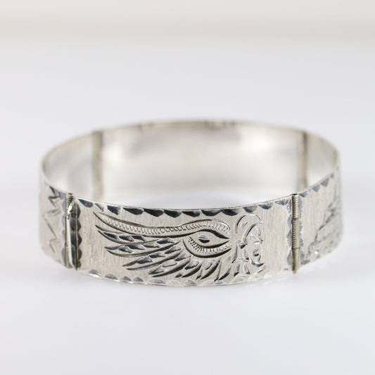 Vintage Handcrafted Silver Jewelry | Etched Sterling Silver Bangle - Carmel FSJ