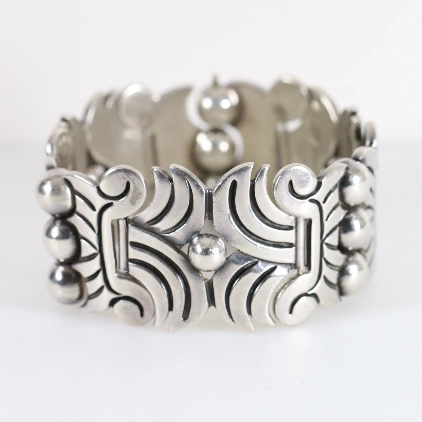 Vintage Hector Aguilar Jewelry | Aztec Panel Chunky Bracelet Taxco - Carmel Fine Silver Jewelry
