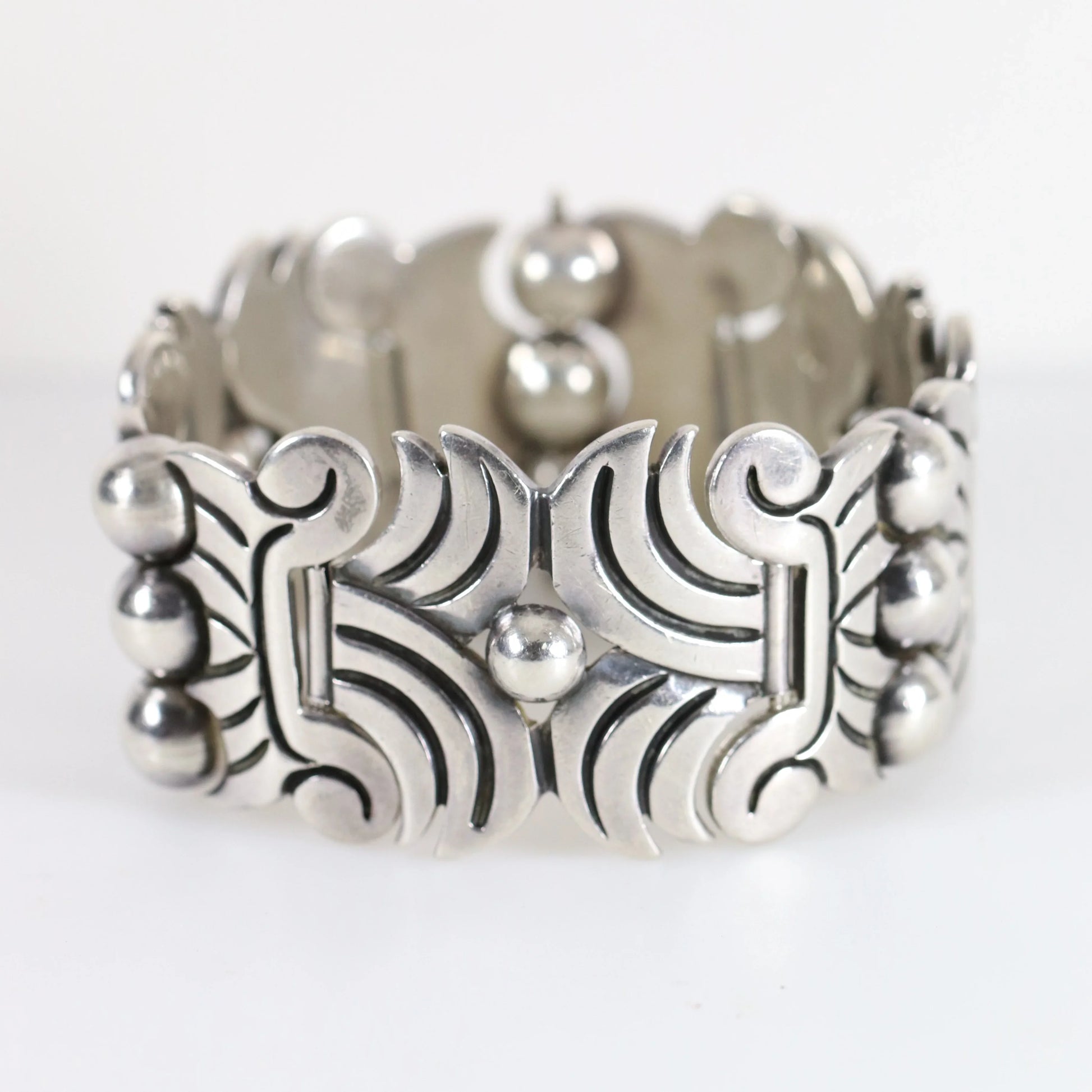Vintage Hector Aguilar Jewelry | Aztec Panel Chunky Bracelet Taxco - Carmel Fine Silver Jewelry