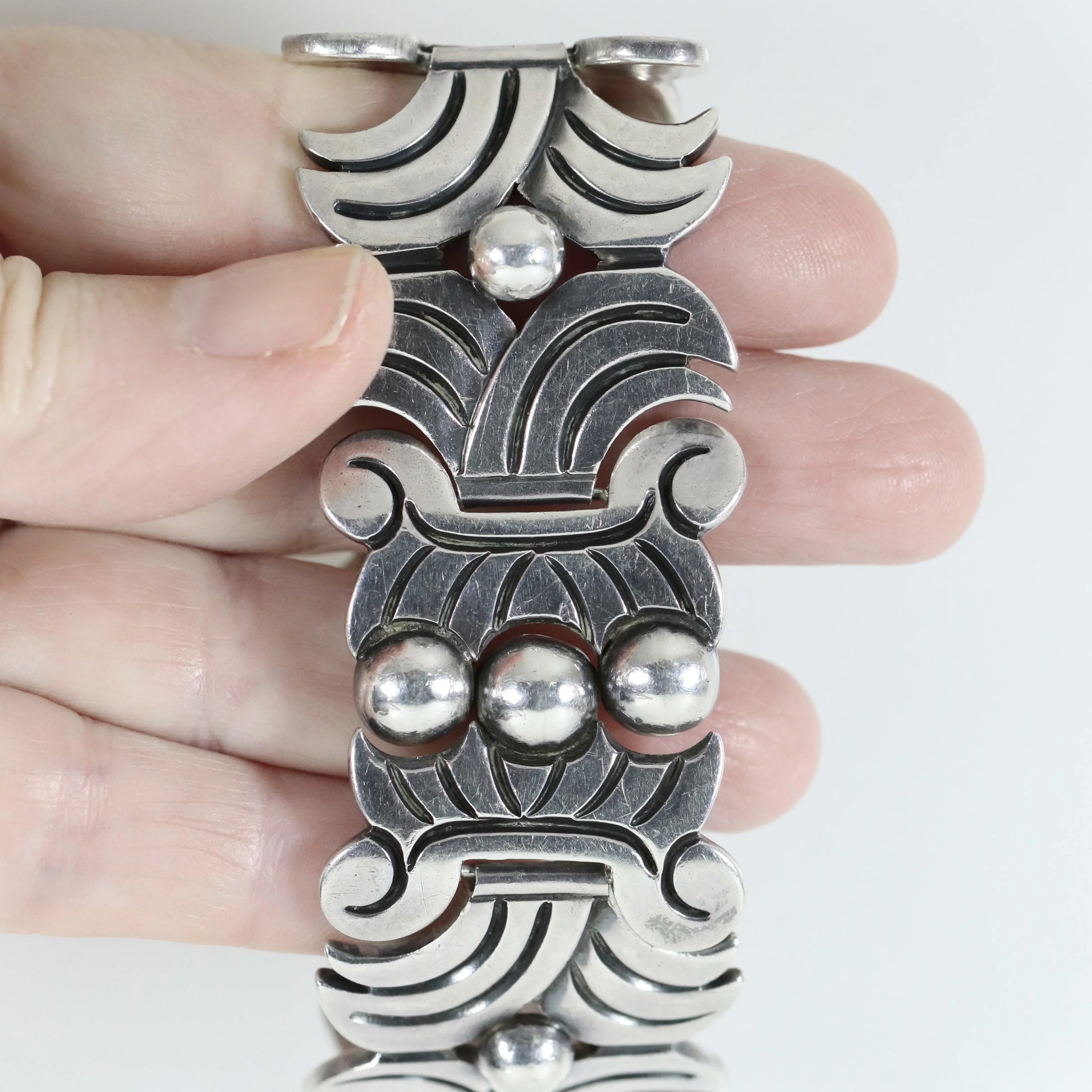Vintage Hector Aguilar Jewelry | Aztec Panel Chunky Bracelet Taxco - Carmel Fine Silver Jewelry