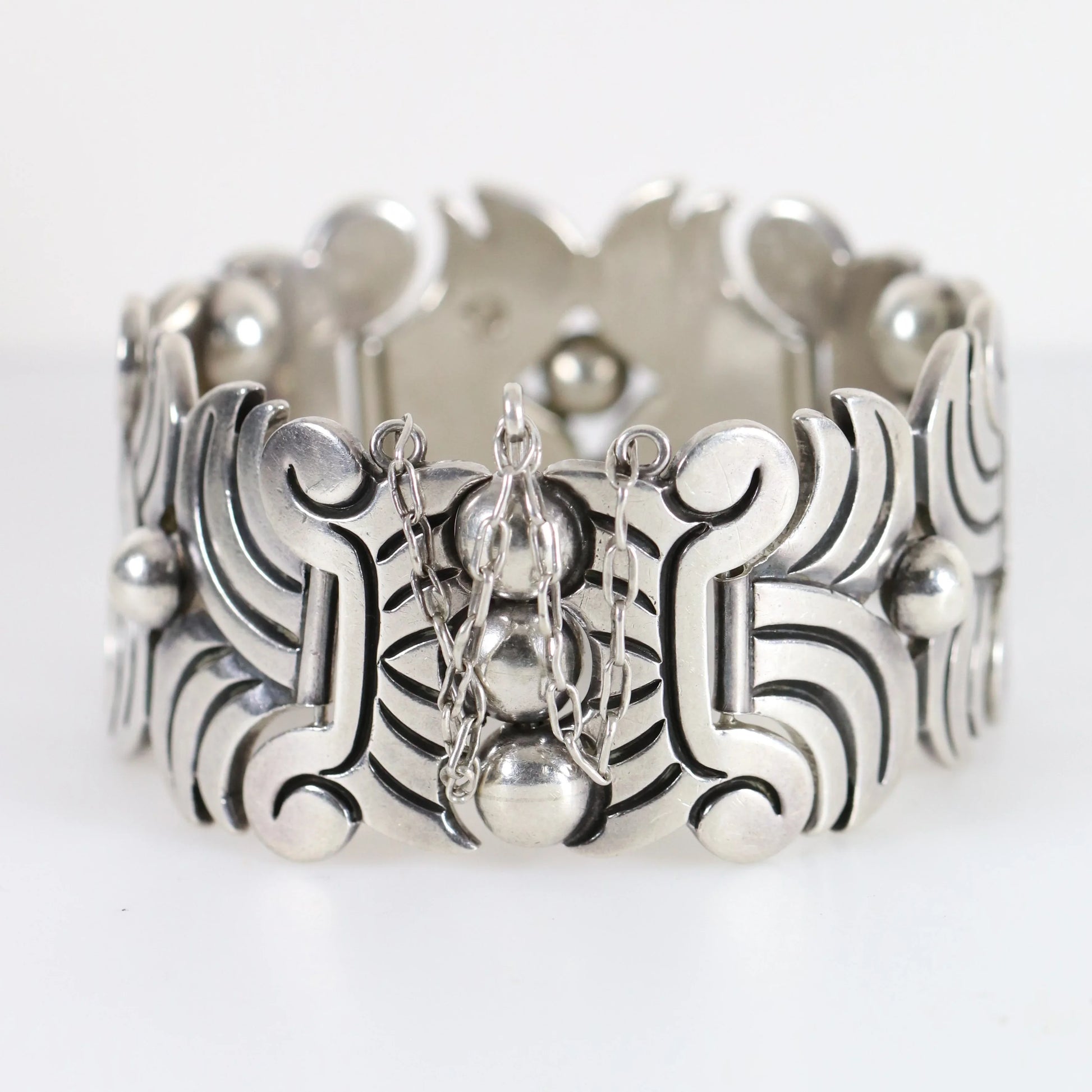 Vintage Hector Aguilar Jewelry | Aztec Panel Chunky Bracelet Taxco - Carmel Fine Silver Jewelry